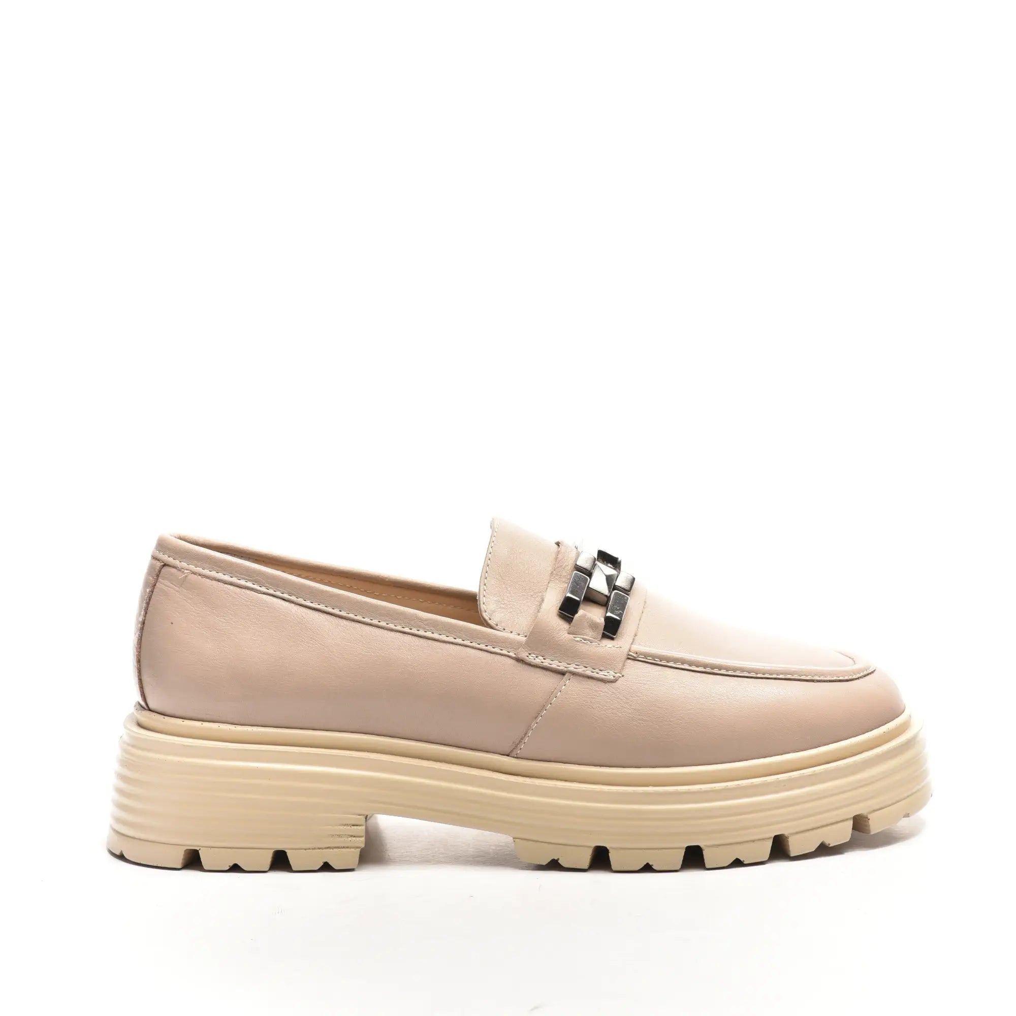 Pantofi Dama Din Piele Naturala Bej Cu Accesoriu 1005