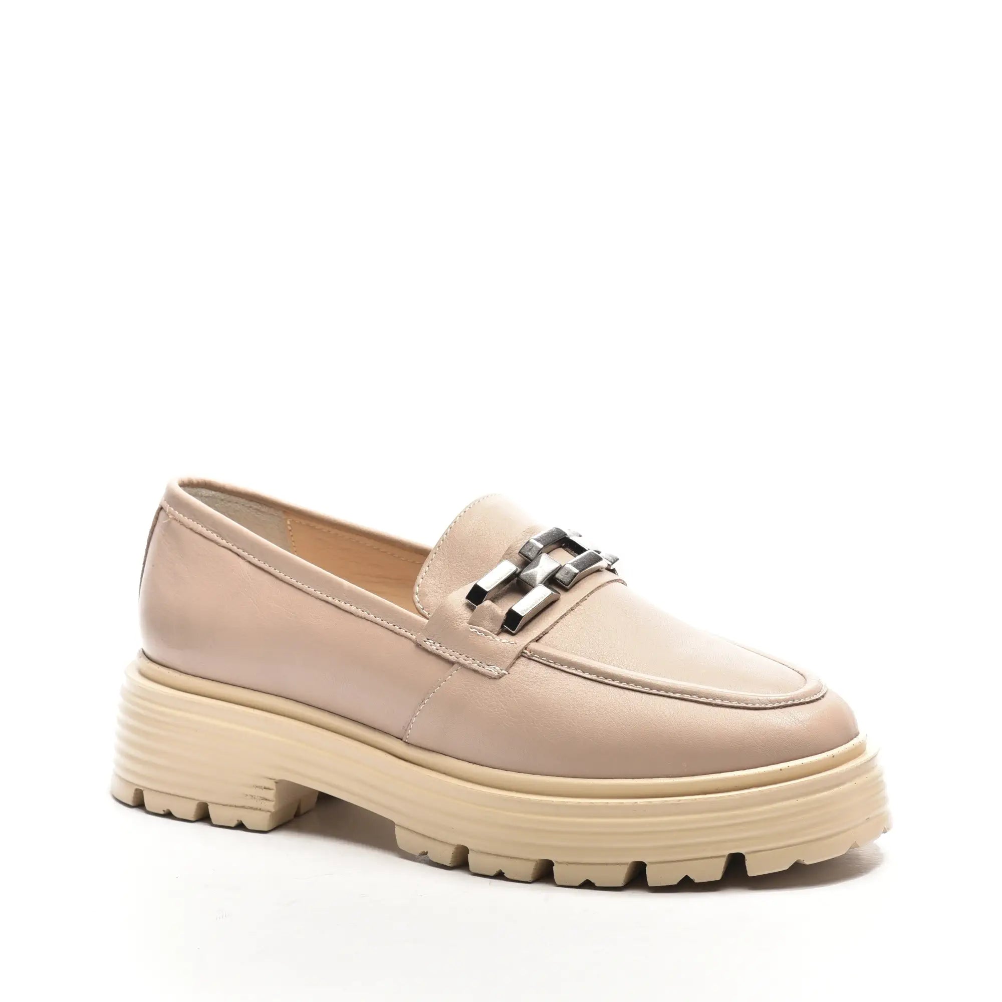 Pantofi Dama Din Piele Naturala Bej Cu Accesoriu 1005