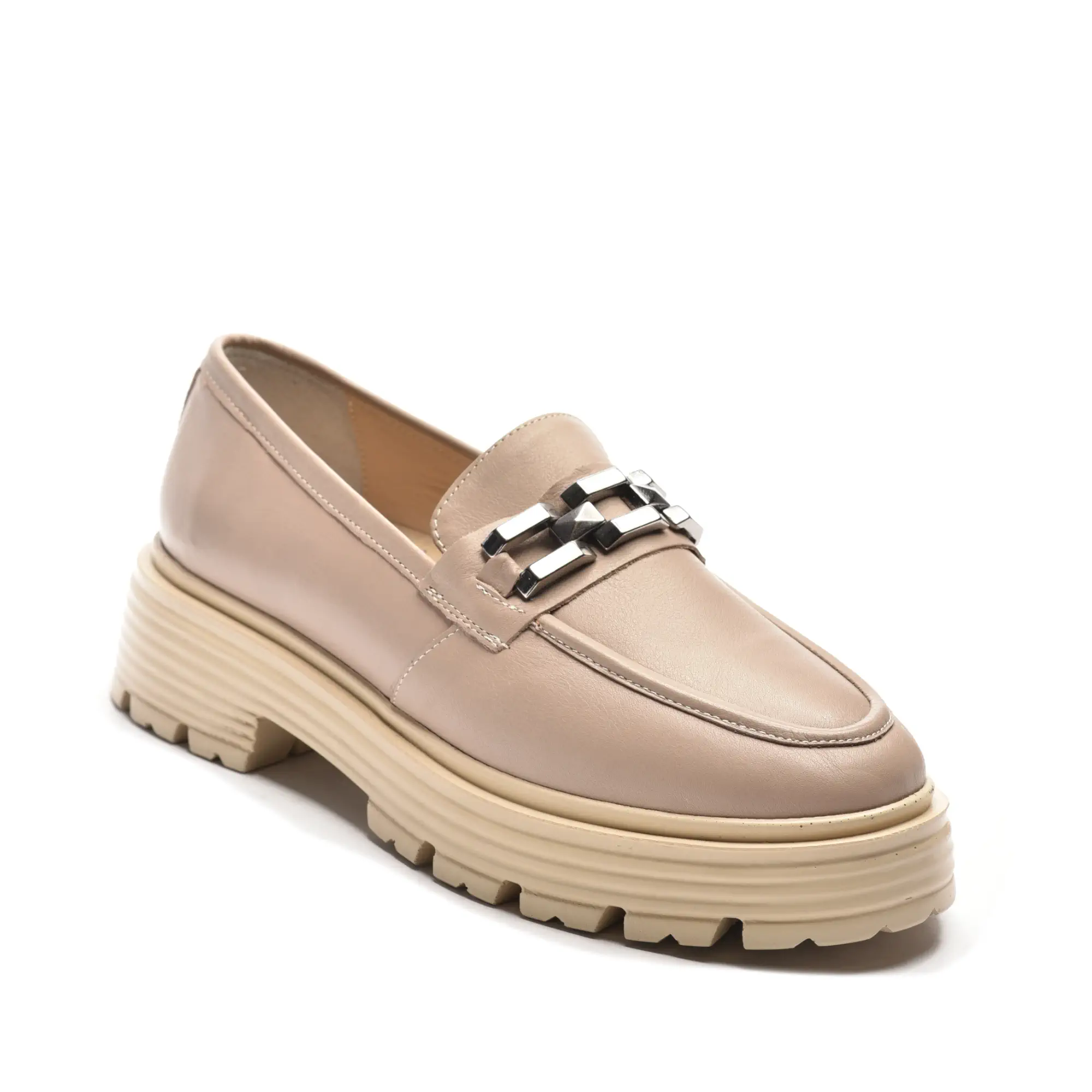 Pantofi Dama Din Piele Naturala Bej Cu Accesoriu 1005