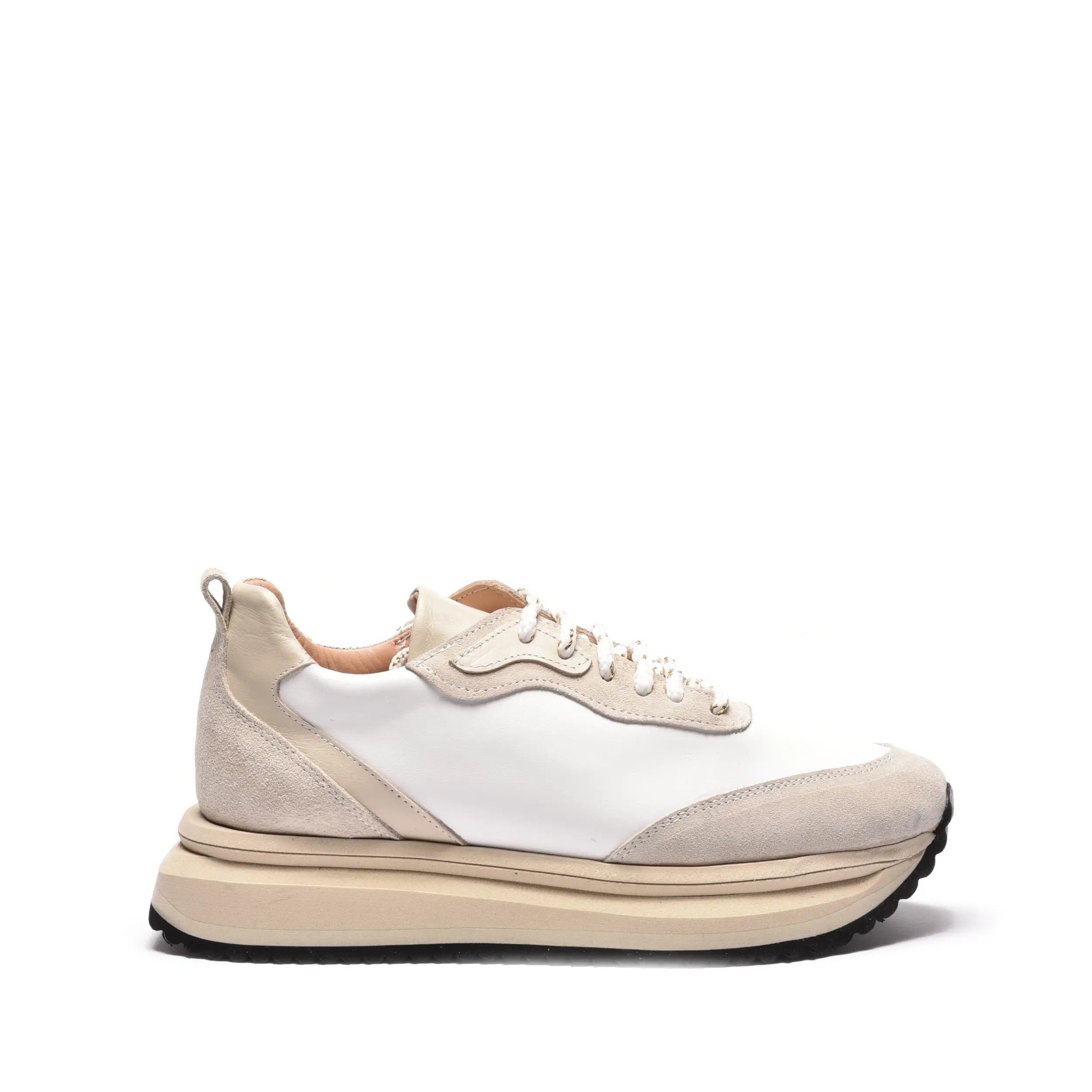 Sneakers dama din piele alba bej, talpa din spuma tripla bej S84