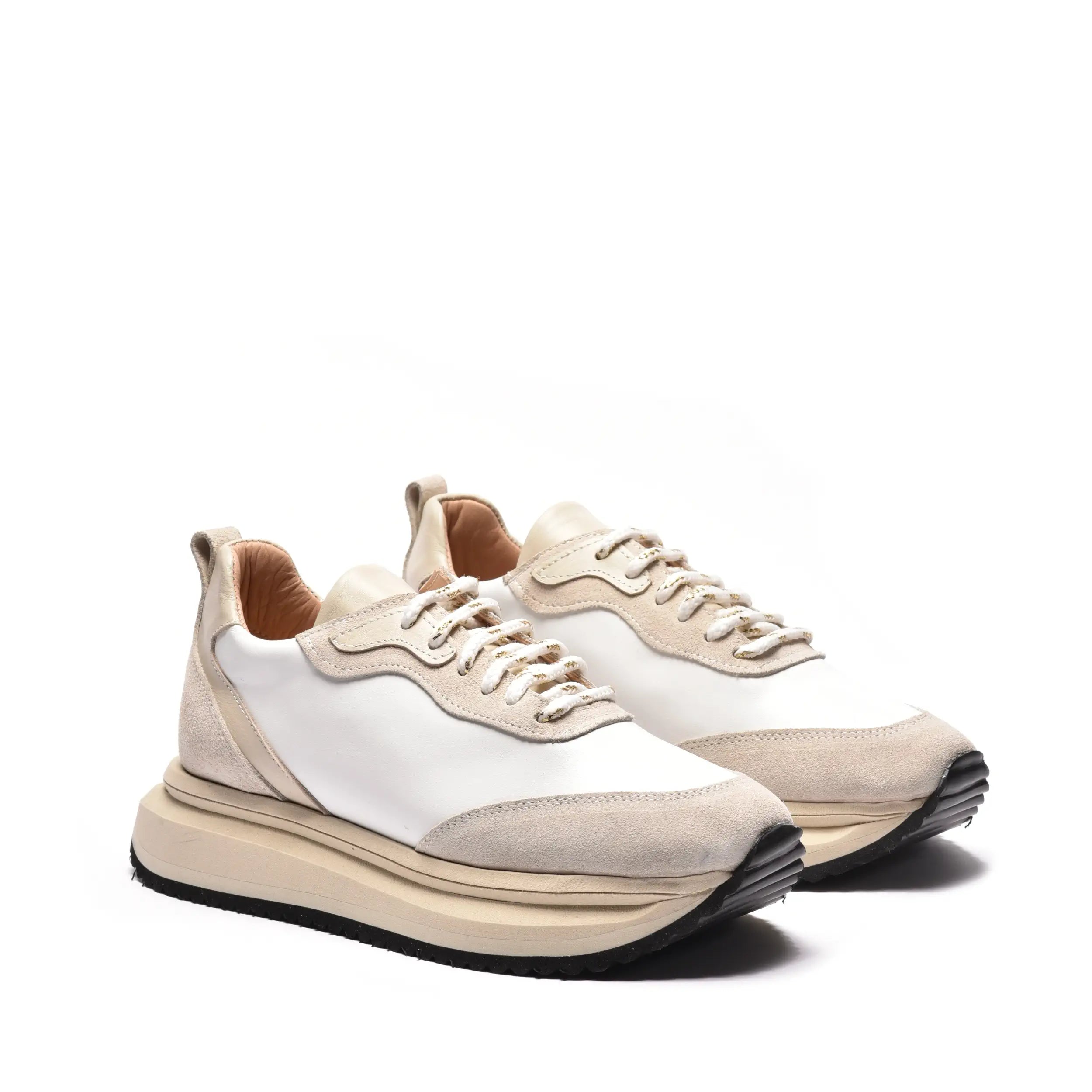 Sneakers dama din piele alba bej, talpa din spuma tripla bej S84