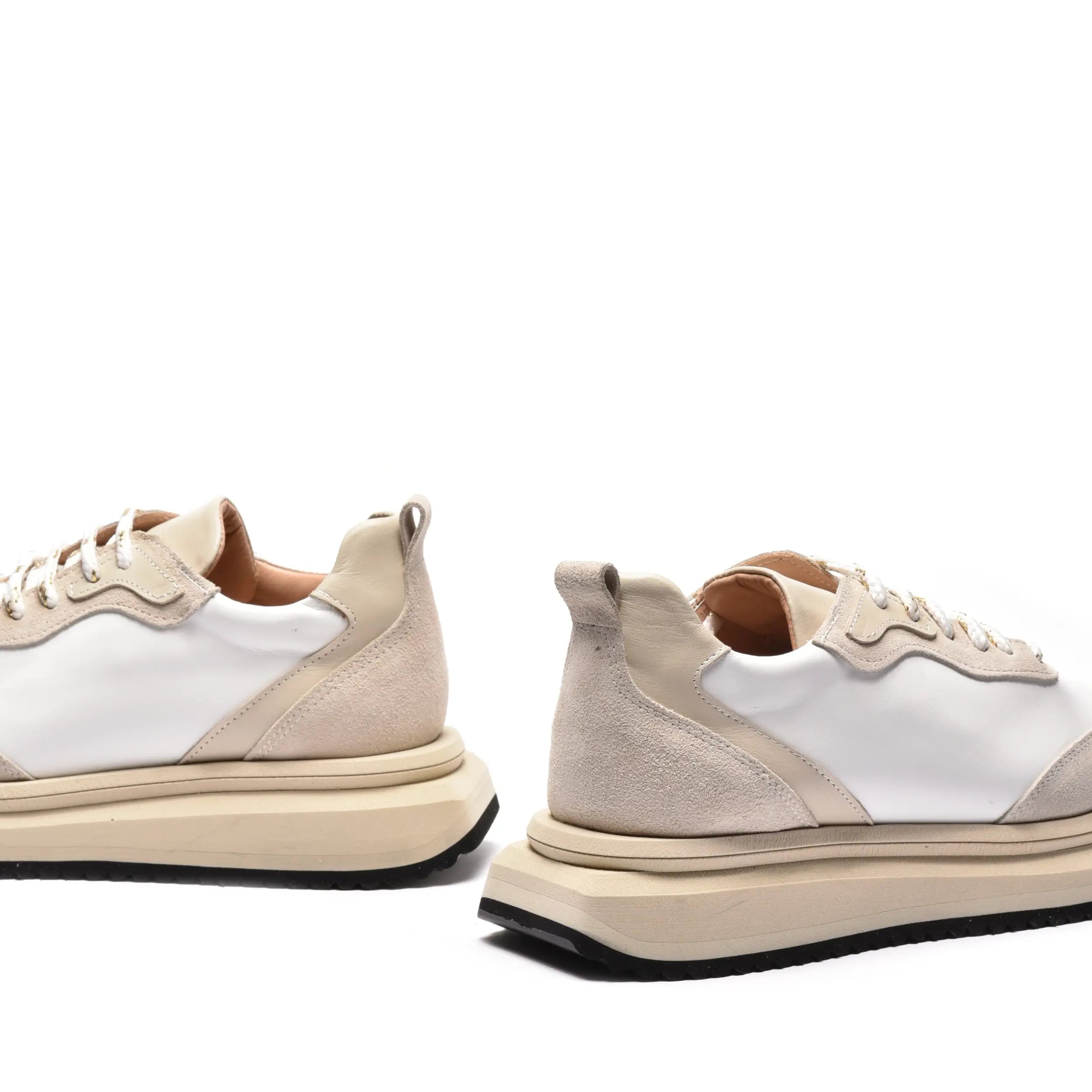 Sneakers dama din piele alba bej, talpa din spuma tripla bej S84