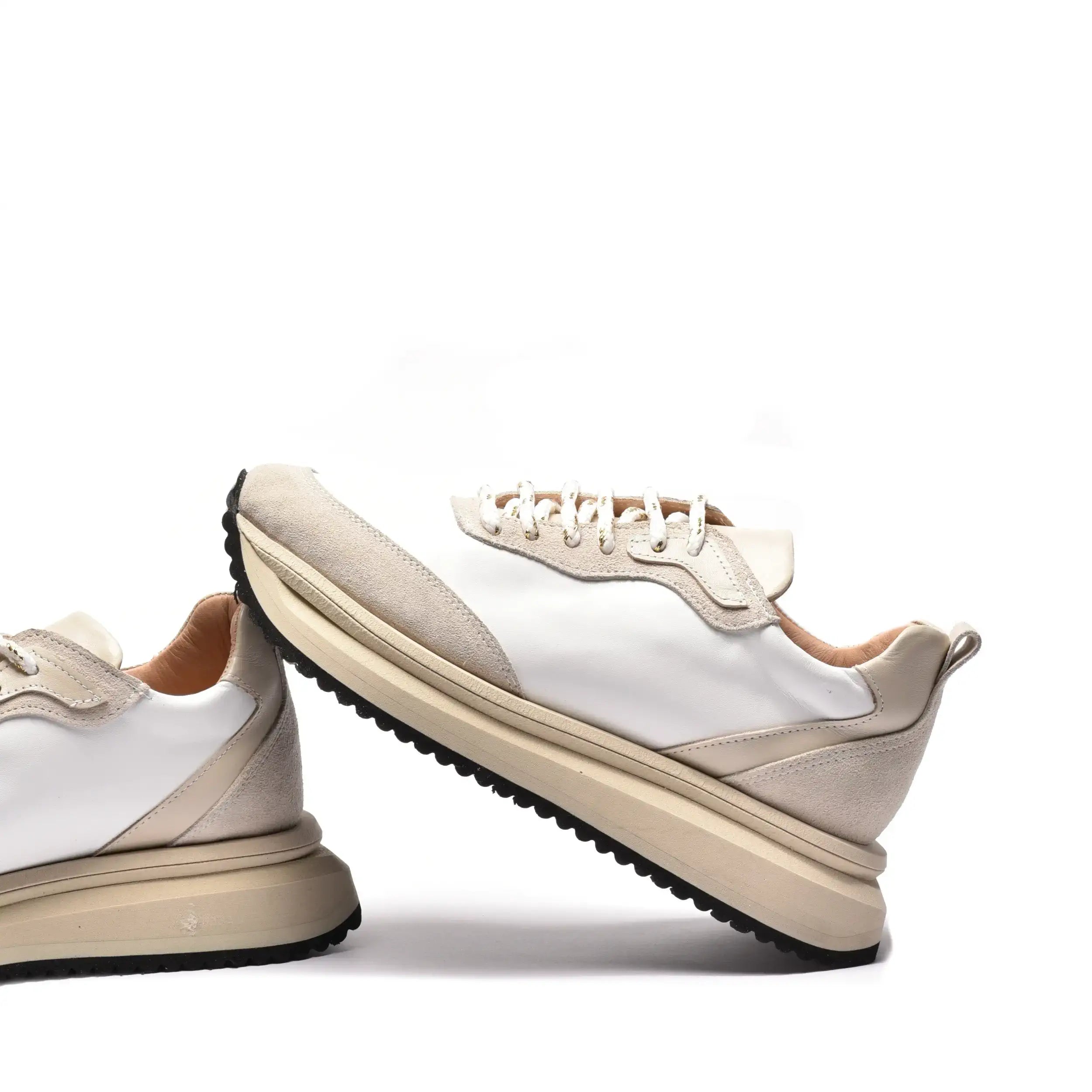 Sneakers dama din piele alba bej, talpa din spuma tripla bej S84