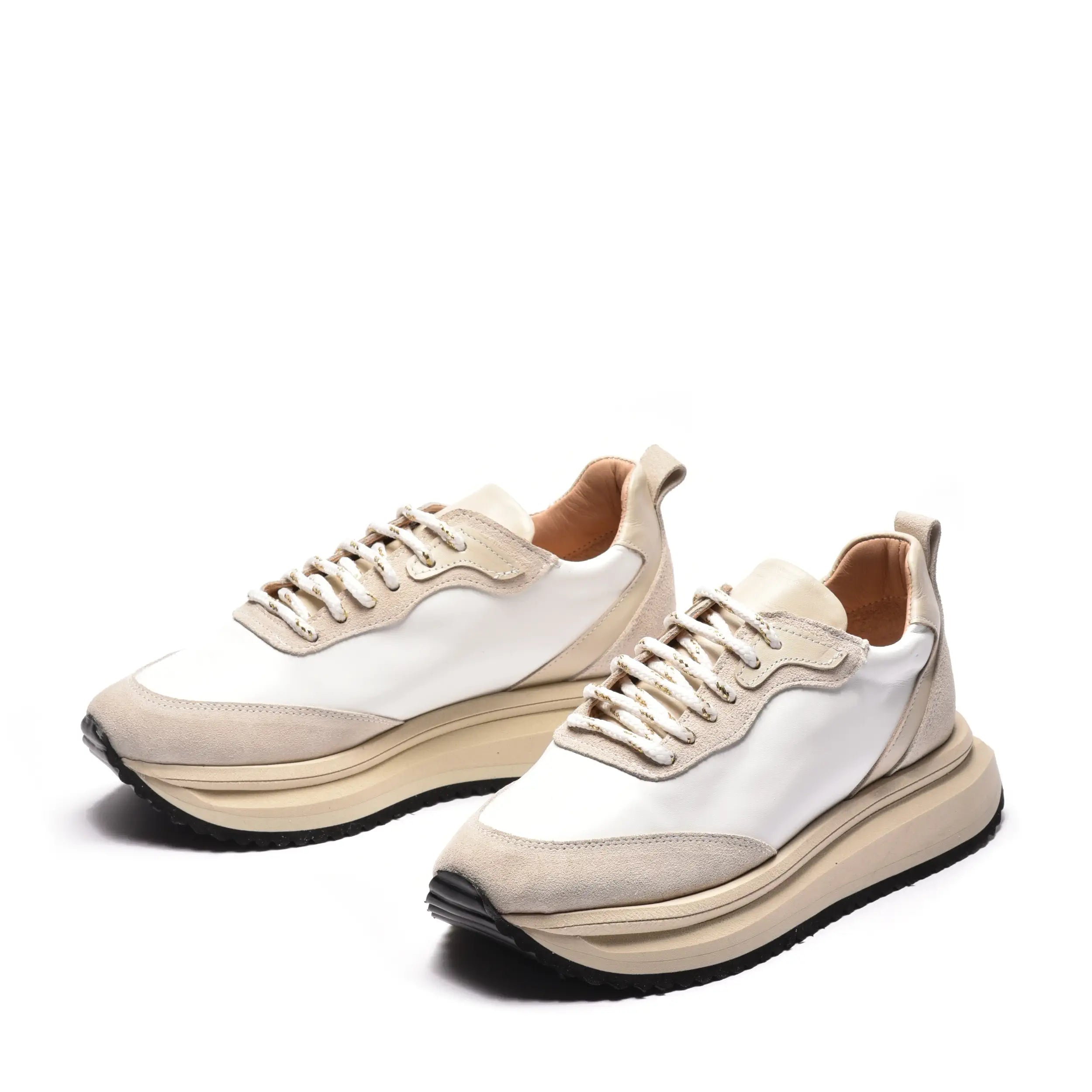 Sneakers dama din piele alba bej, talpa din spuma tripla bej S84