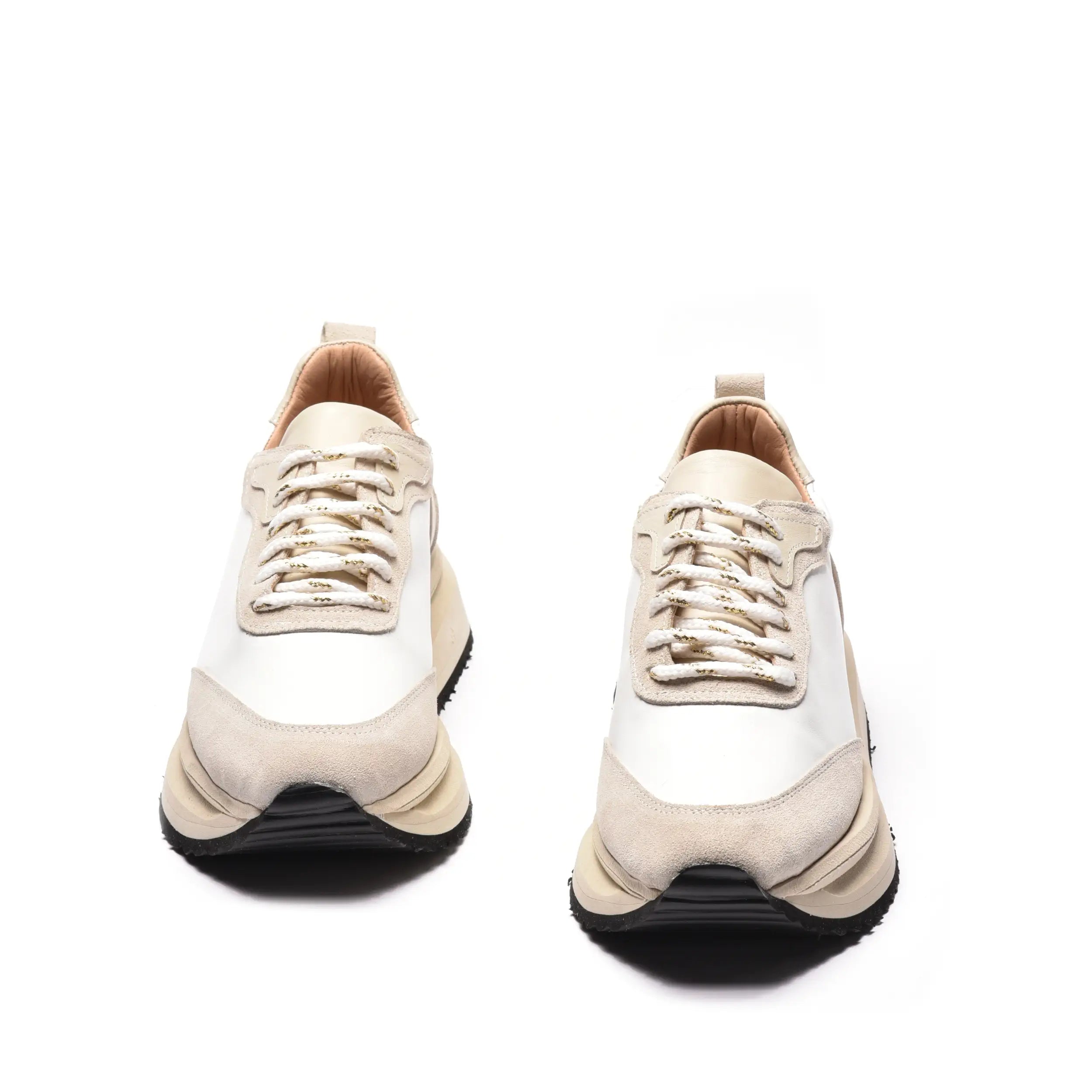 Sneakers dama din piele alba bej, talpa din spuma tripla bej S84