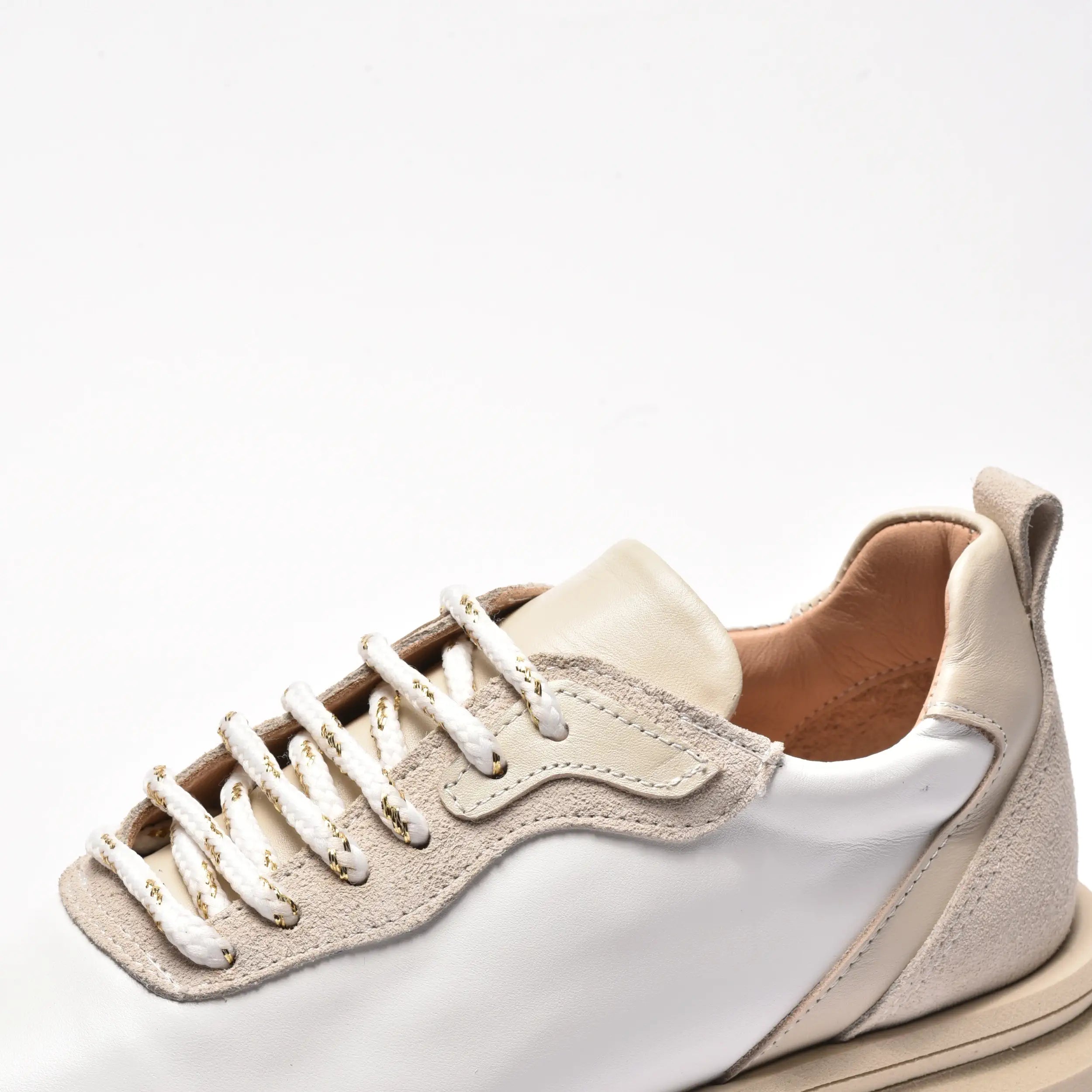 Sneakers dama din piele alba bej, talpa din spuma tripla bej S84