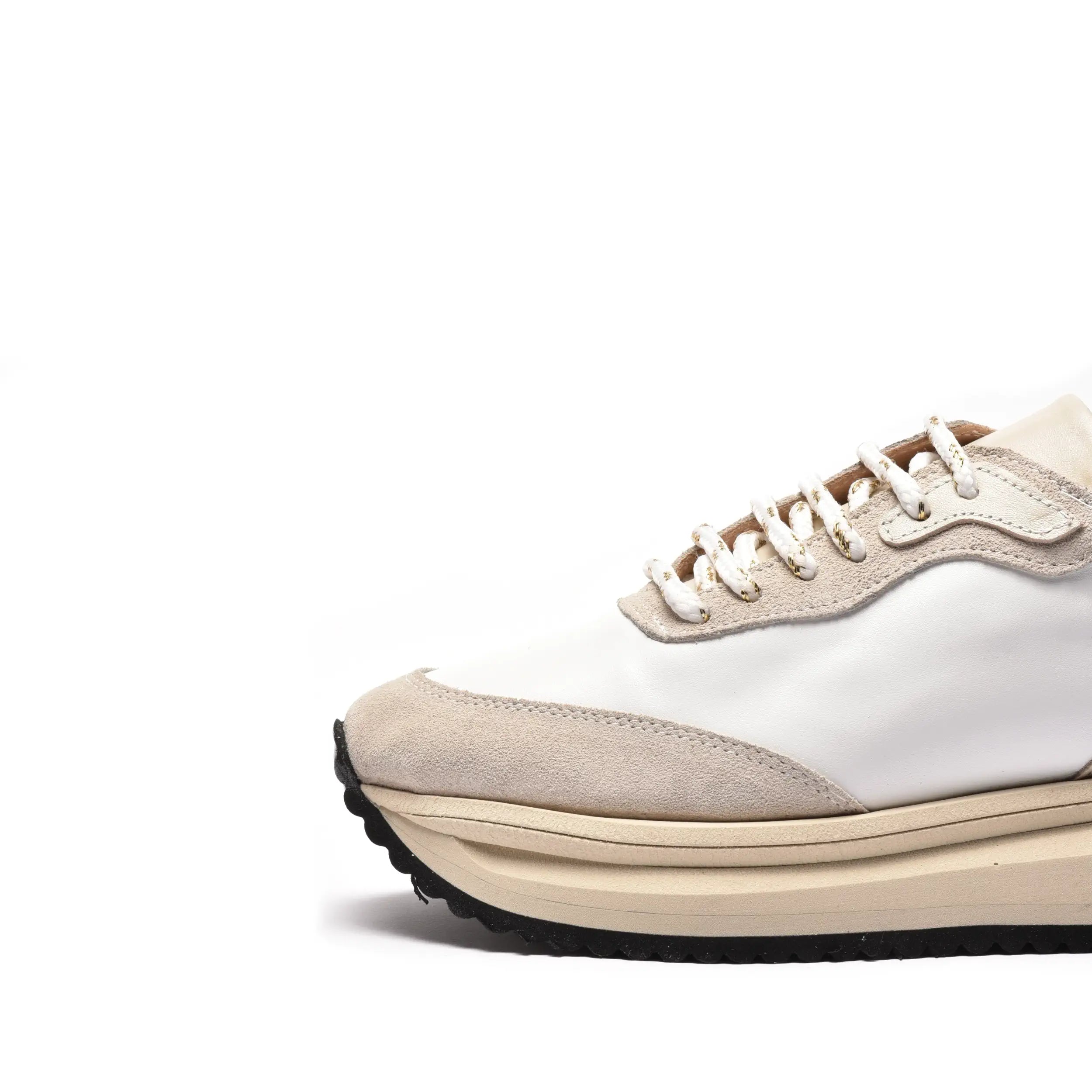 Sneakers dama din piele alba bej, talpa din spuma tripla bej S84