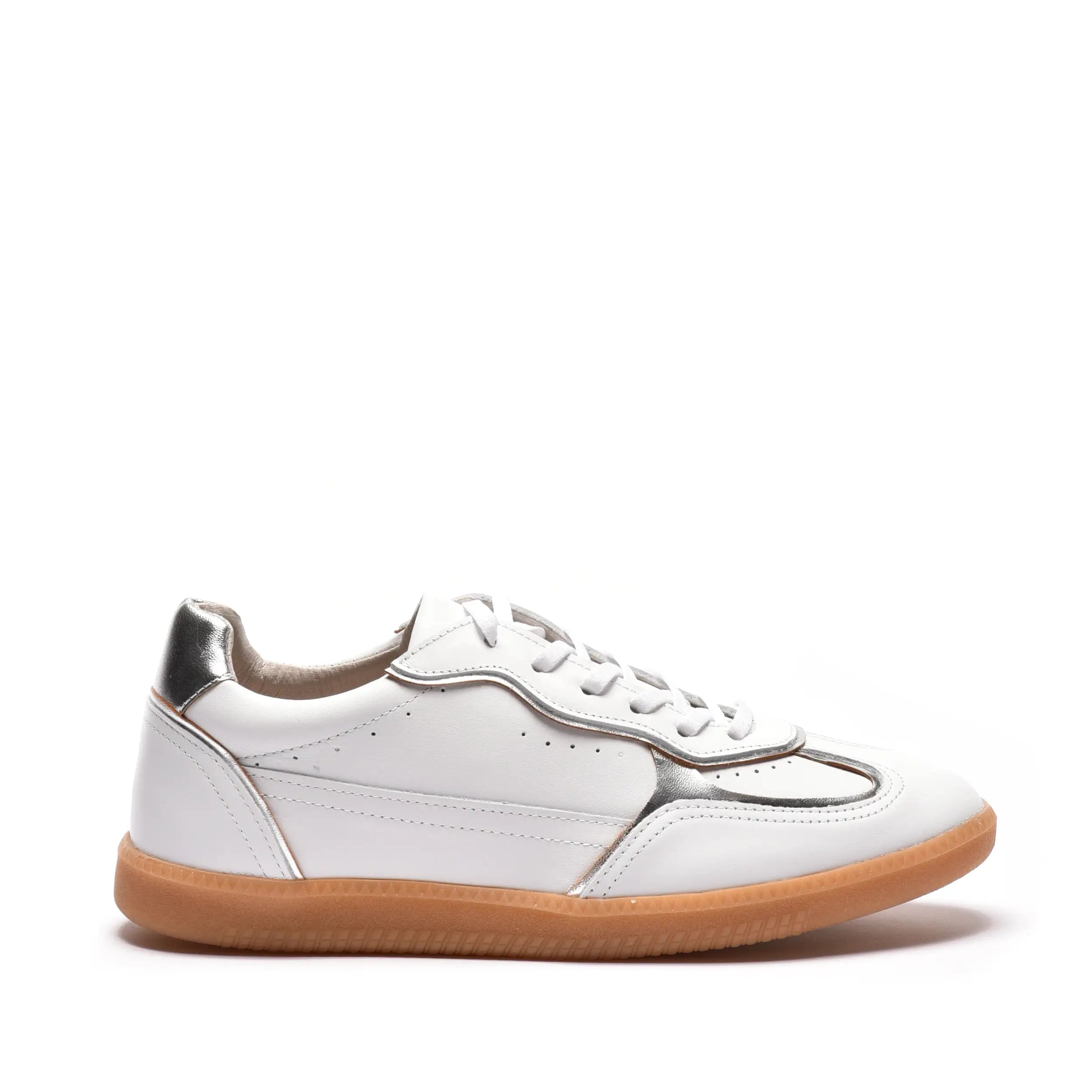 Sneakers dama cu talpa subtire din piele naturala alba argintie ZF5.