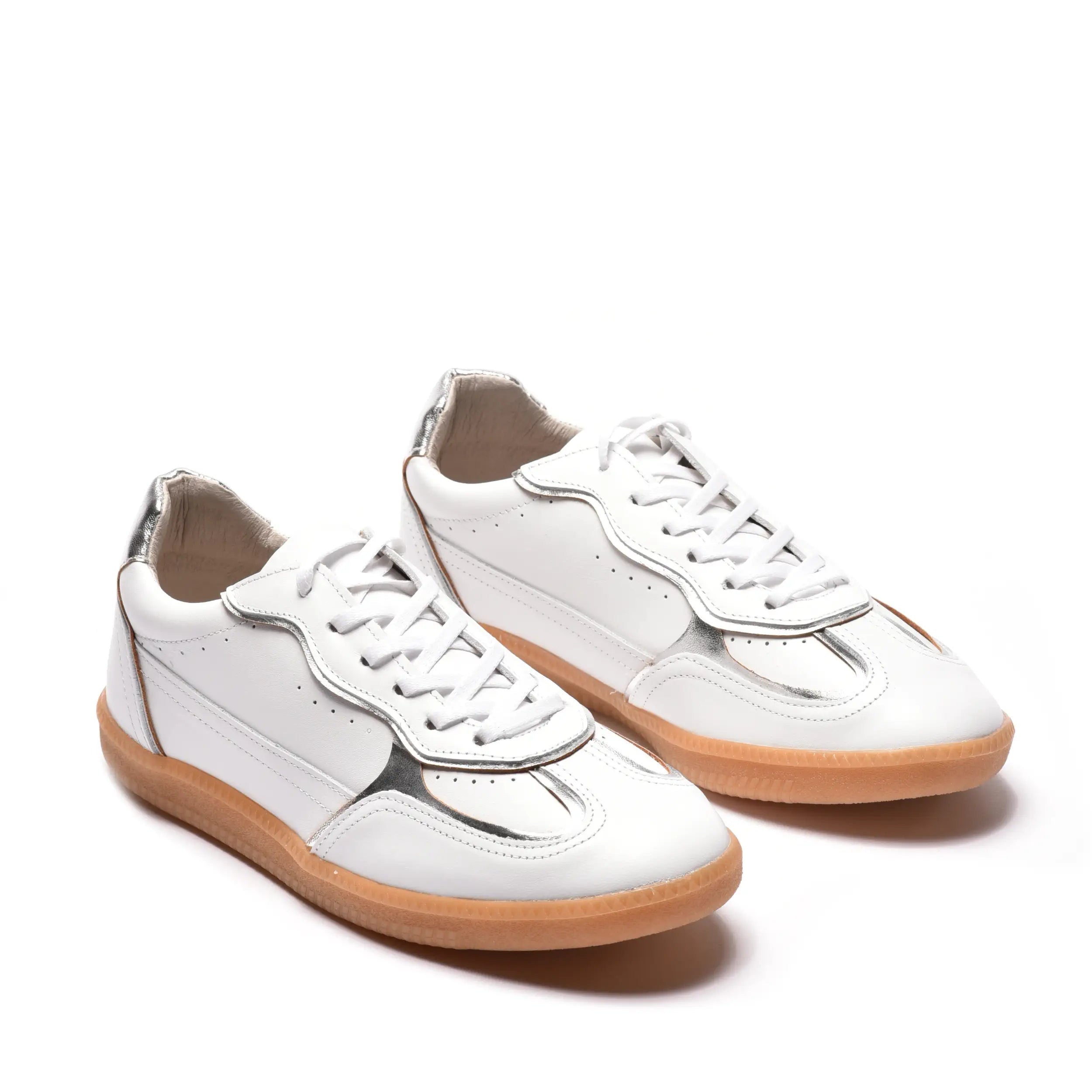 Sneakers dama cu talpa subtire din piele naturala alba argintie ZF5.