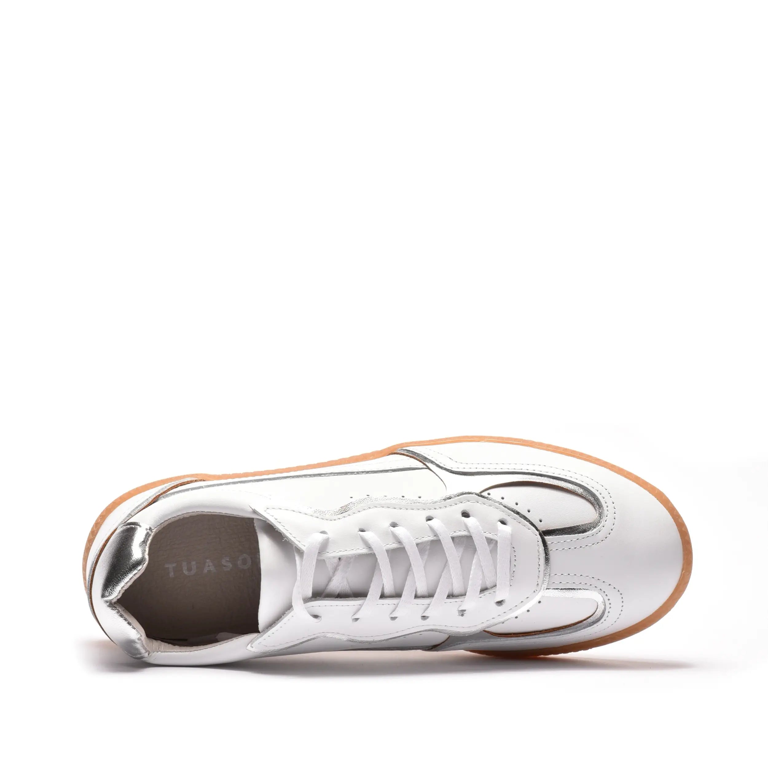 Sneakers dama cu talpa subtire din piele naturala alba argintie ZF5.