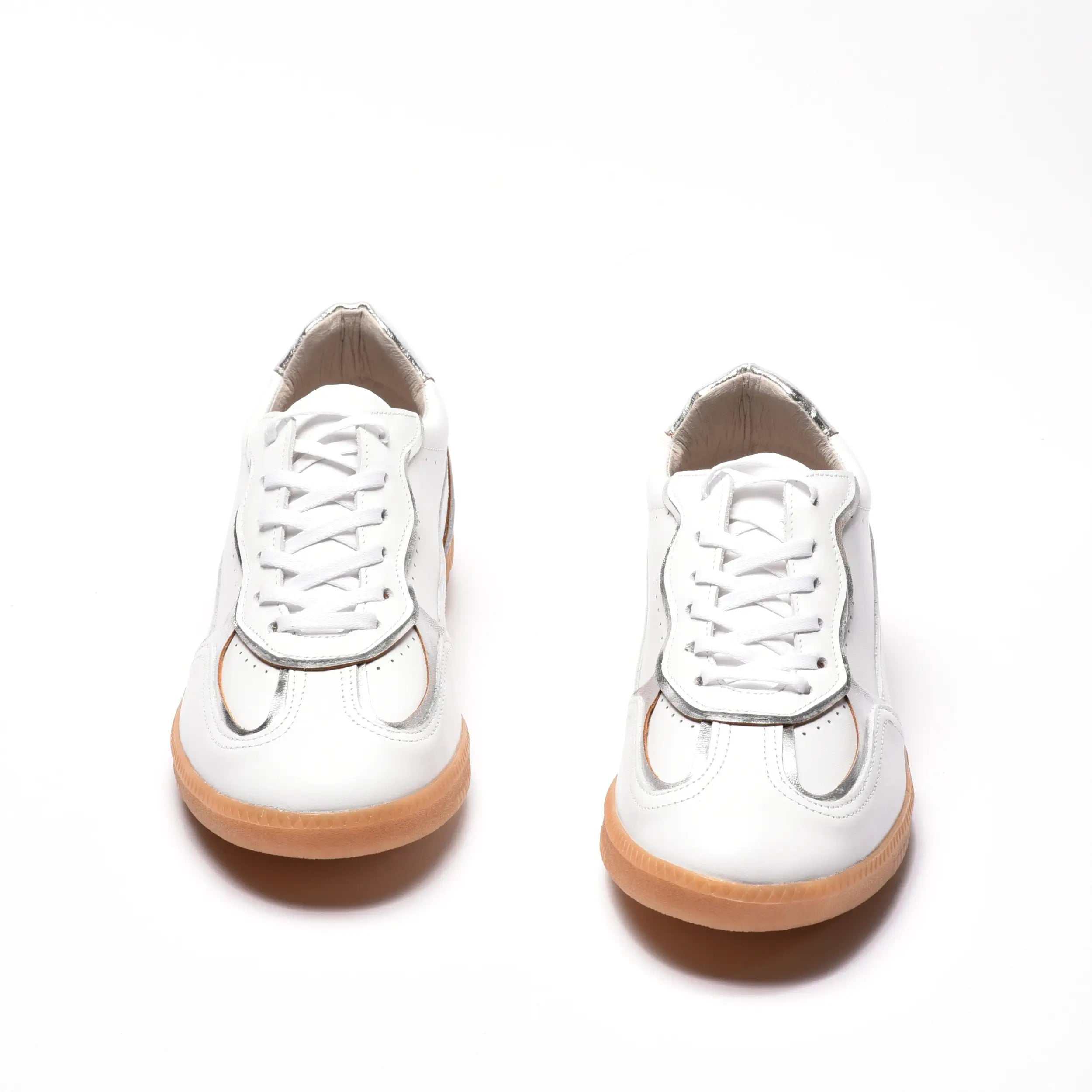 Sneakers dama cu talpa subtire din piele naturala alba argintie ZF5.