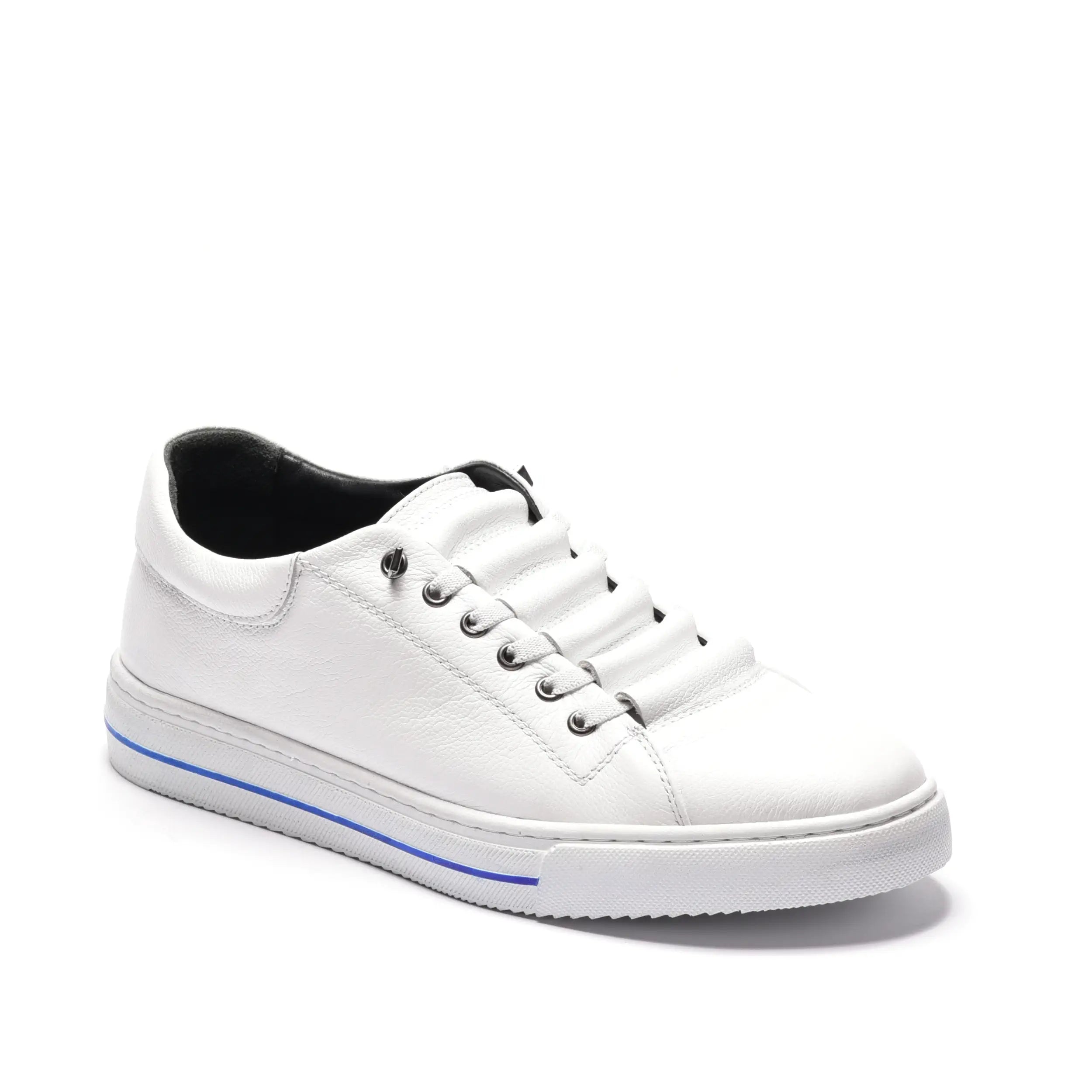 Pantofi barbati albi fara siret din piele naturala alba