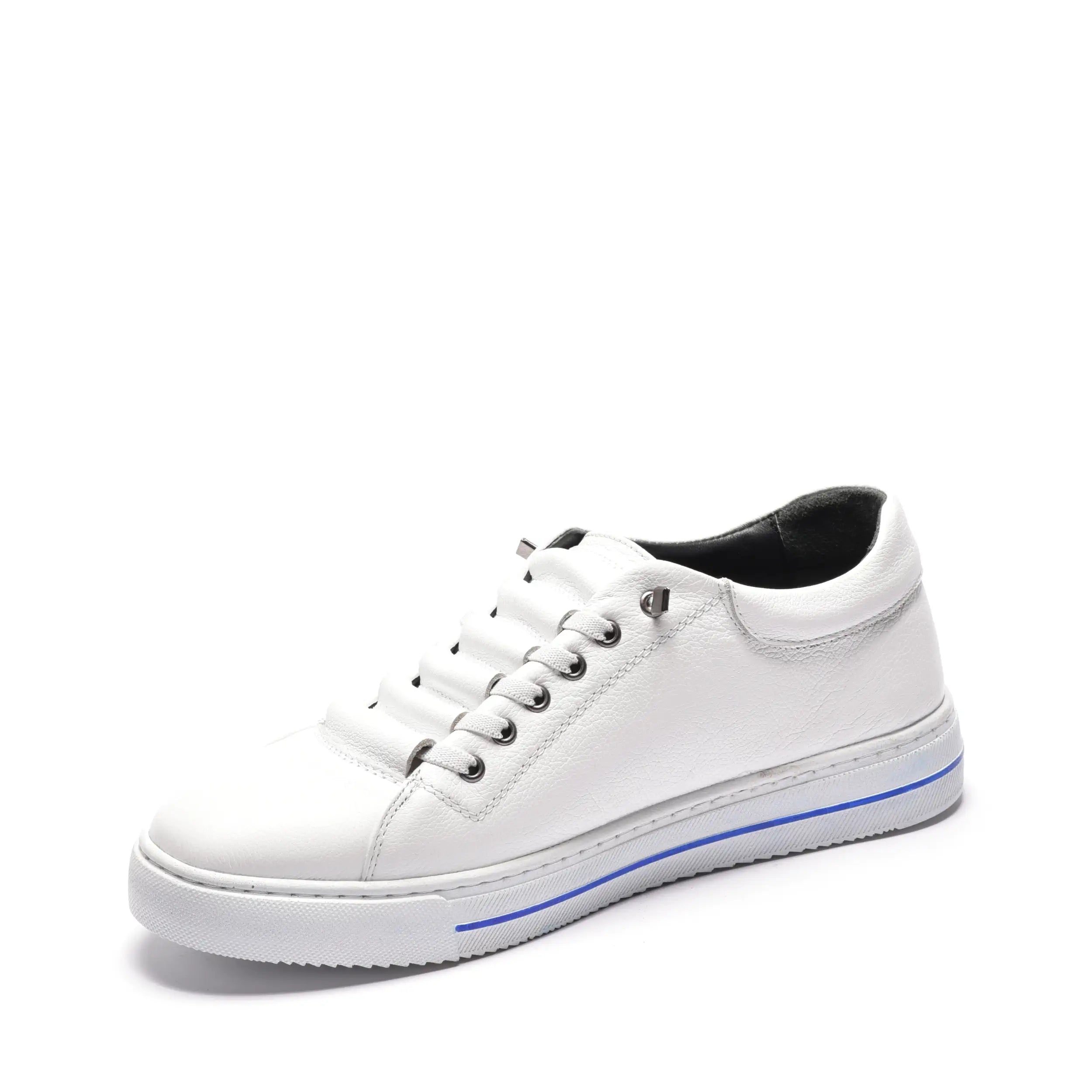 Pantofi barbati albi fara siret din piele naturala alba