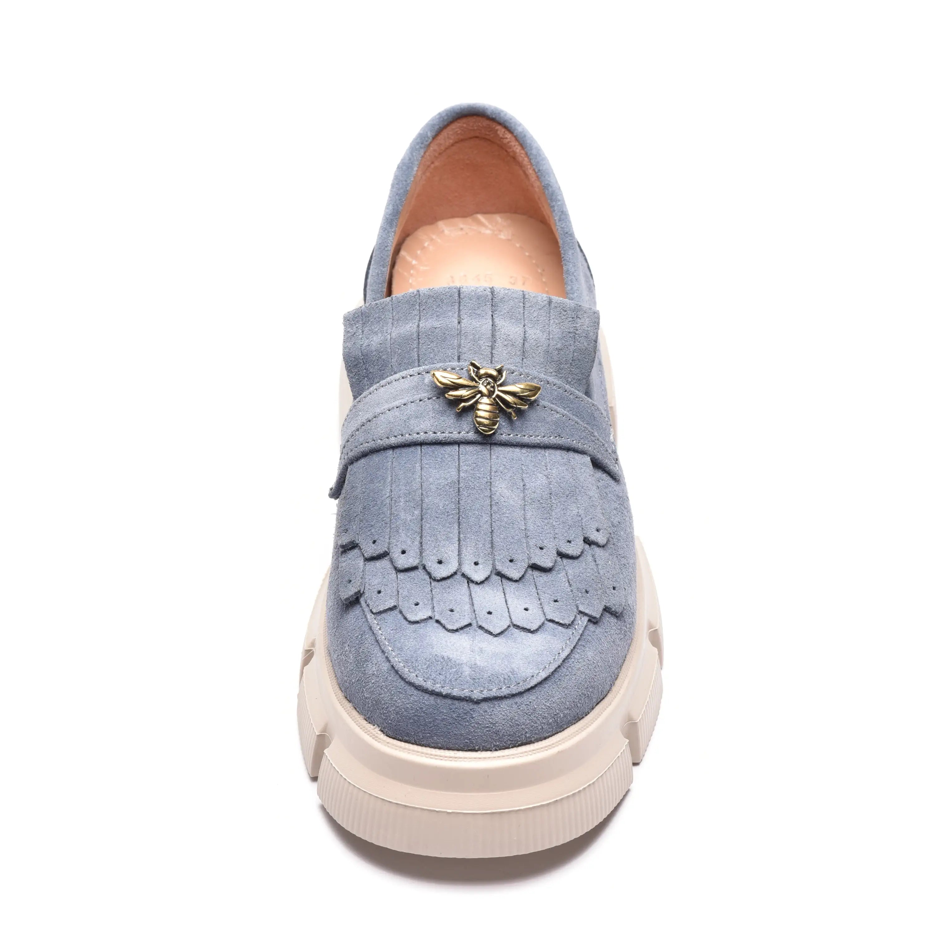 Pantofi dama cu franjuri din piele naturala blue jeans Mia