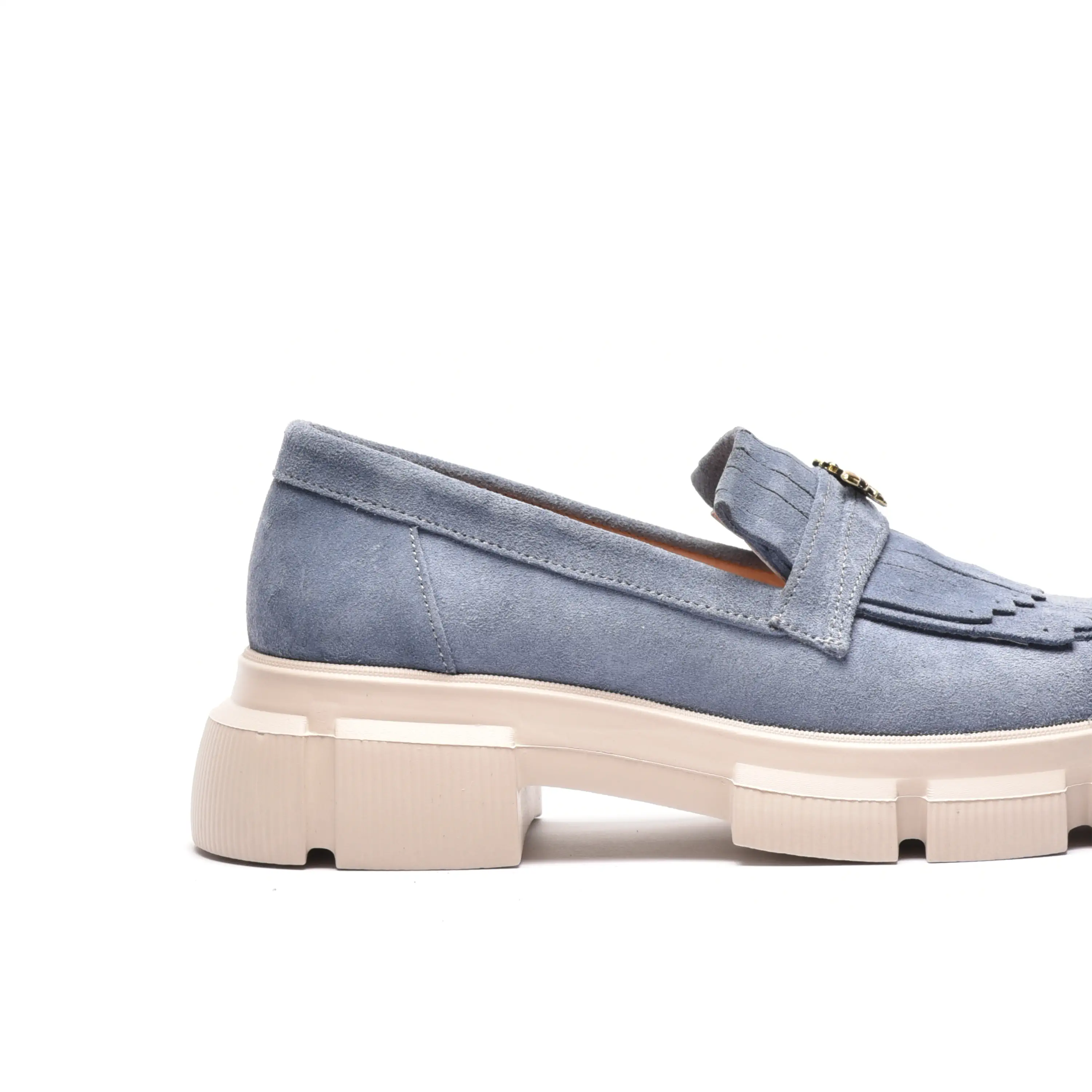 Pantofi dama cu franjuri din piele naturala blue jeans Mia