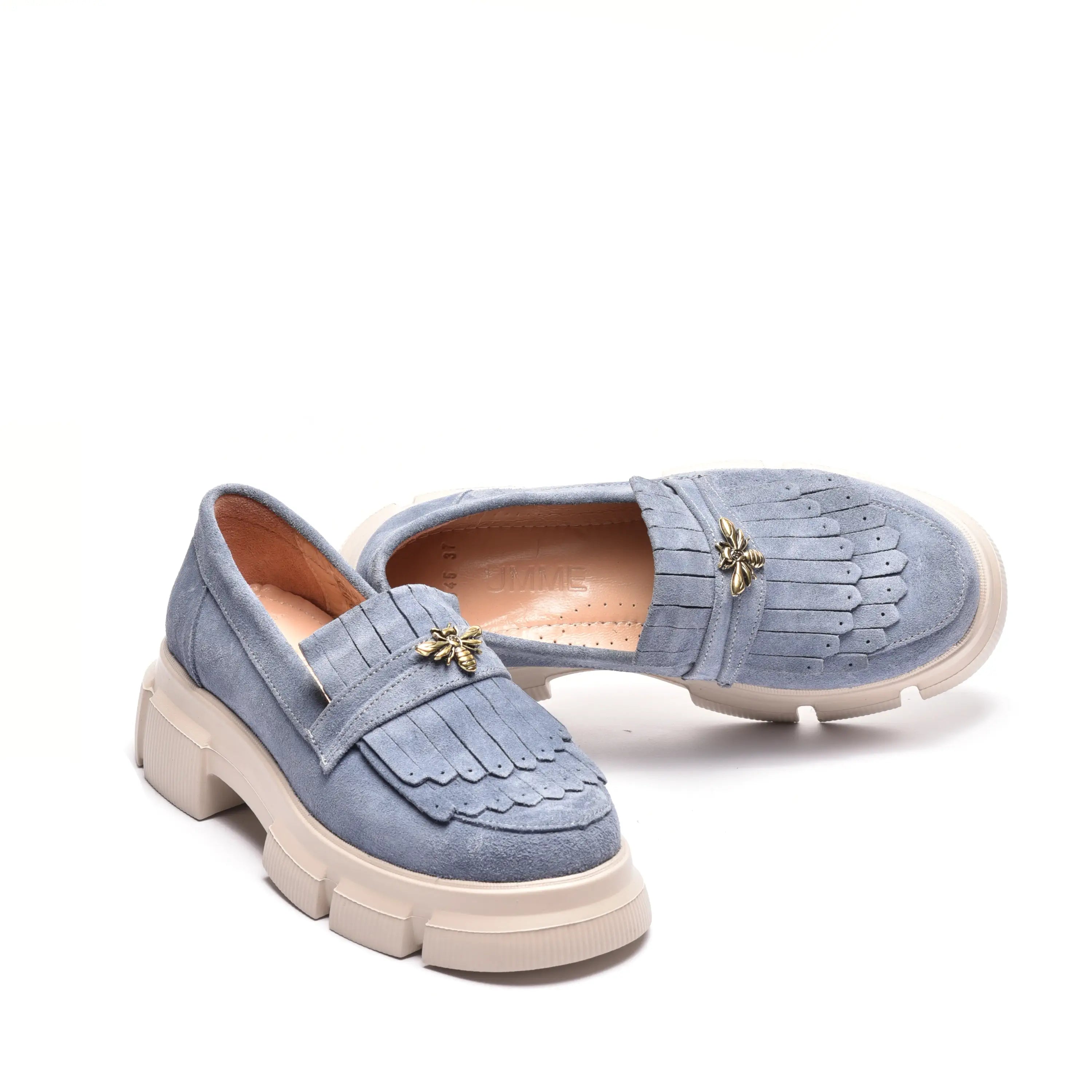 Pantofi dama cu franjuri din piele naturala blue jeans Mia