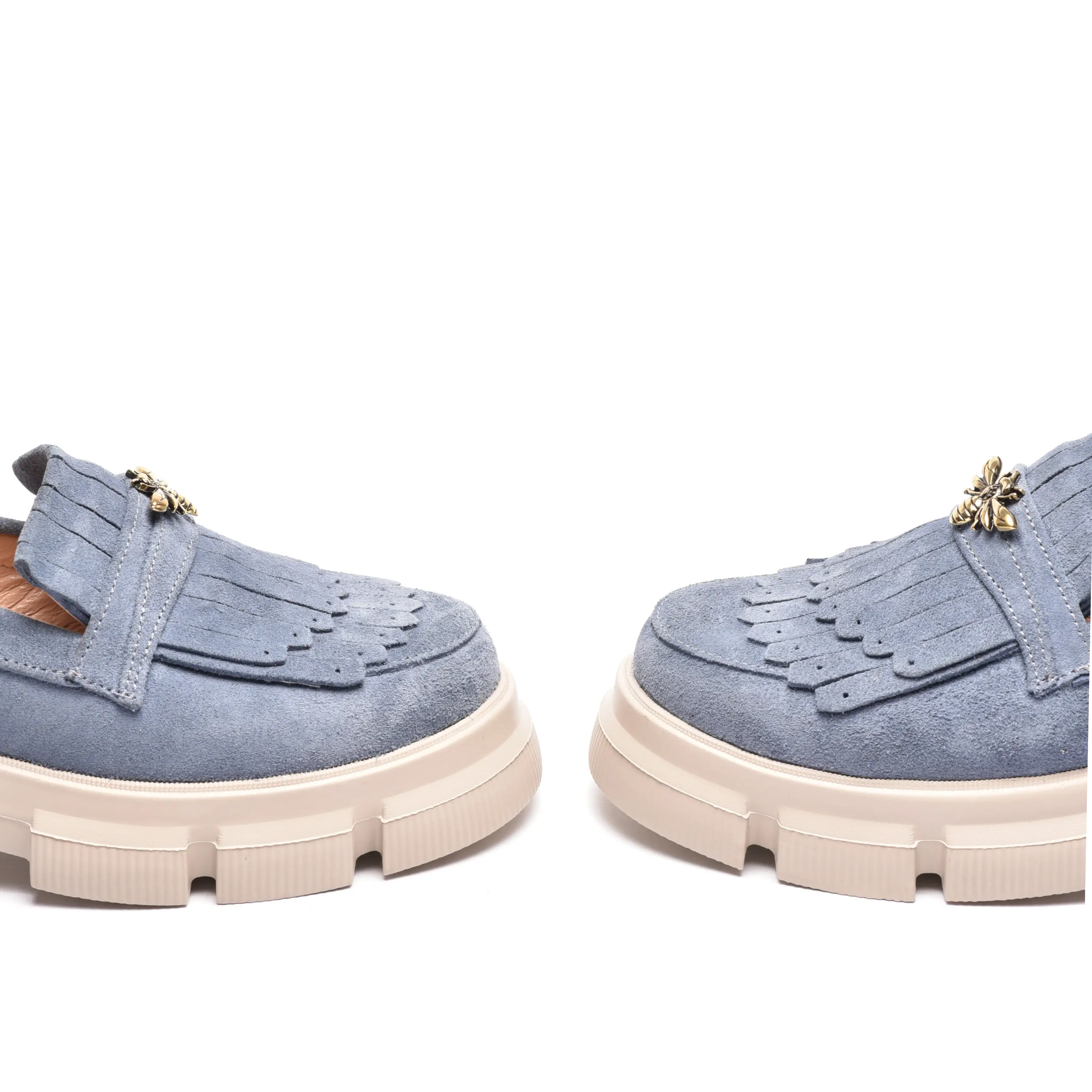 Pantofi dama cu franjuri din piele naturala blue jeans Mia