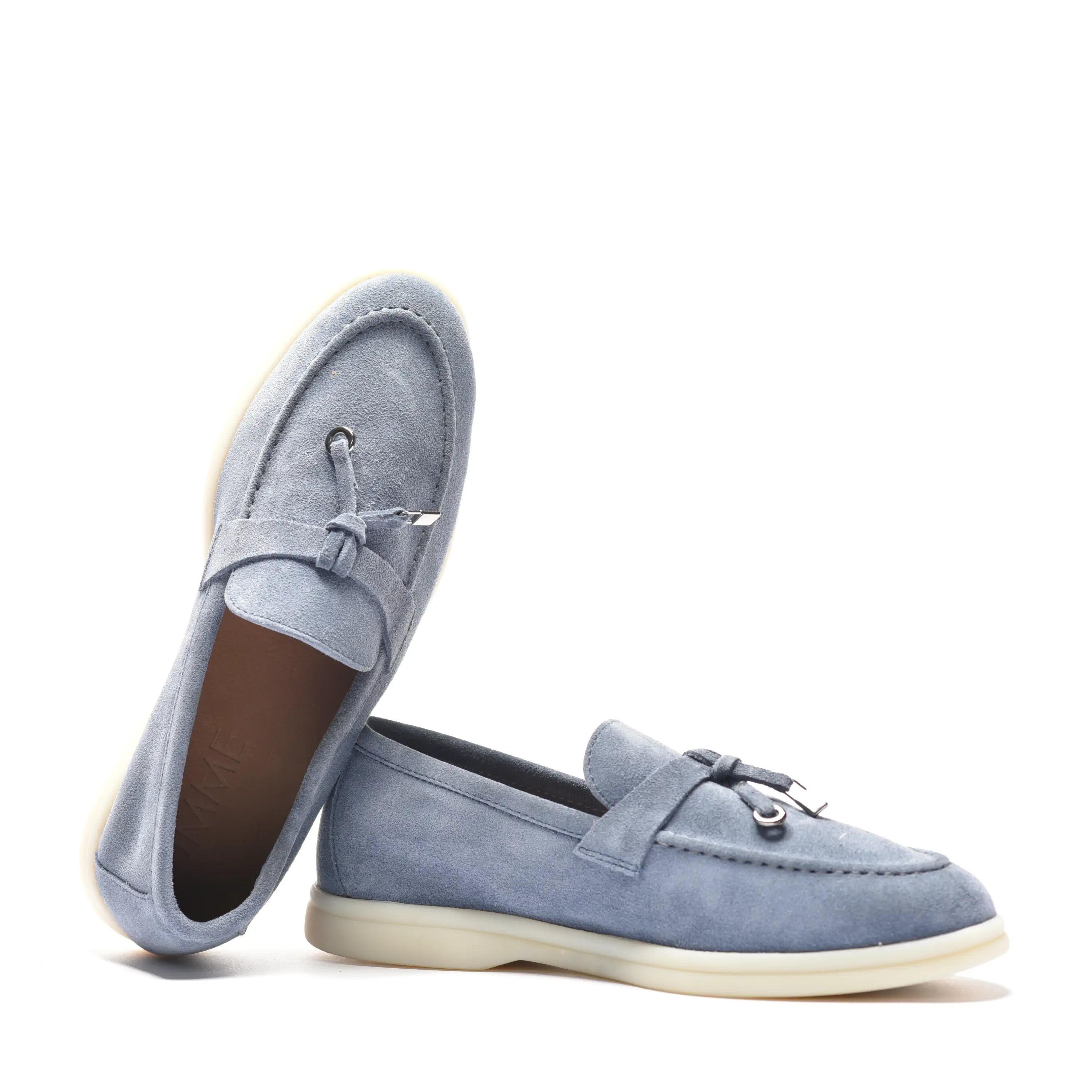Pantofi dama albastru denim cu talpa subtire din piele intoarsa Ane