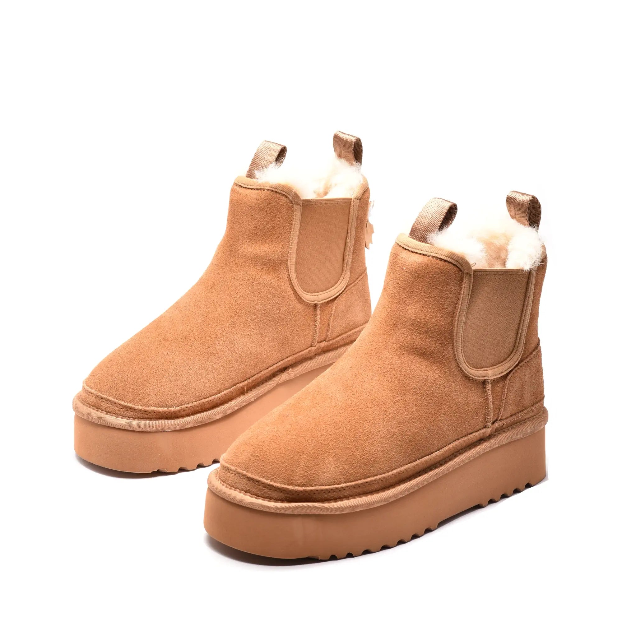 Ghete dama cu elastic si talpa groasa din piele naturala camel 2887