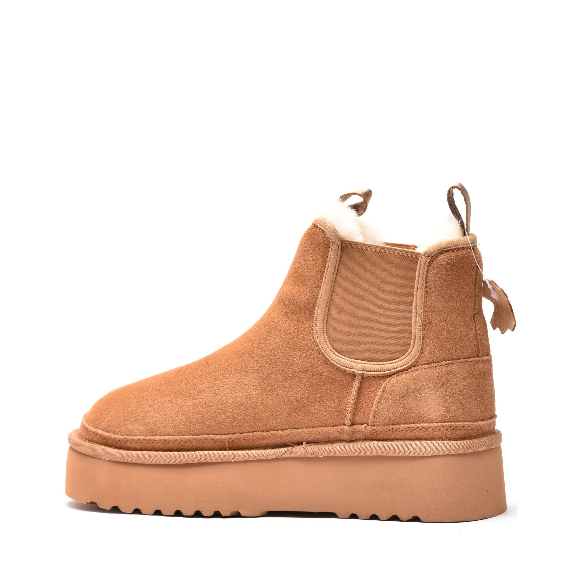 Ghete dama cu elastic si talpa groasa din piele naturala camel 2887