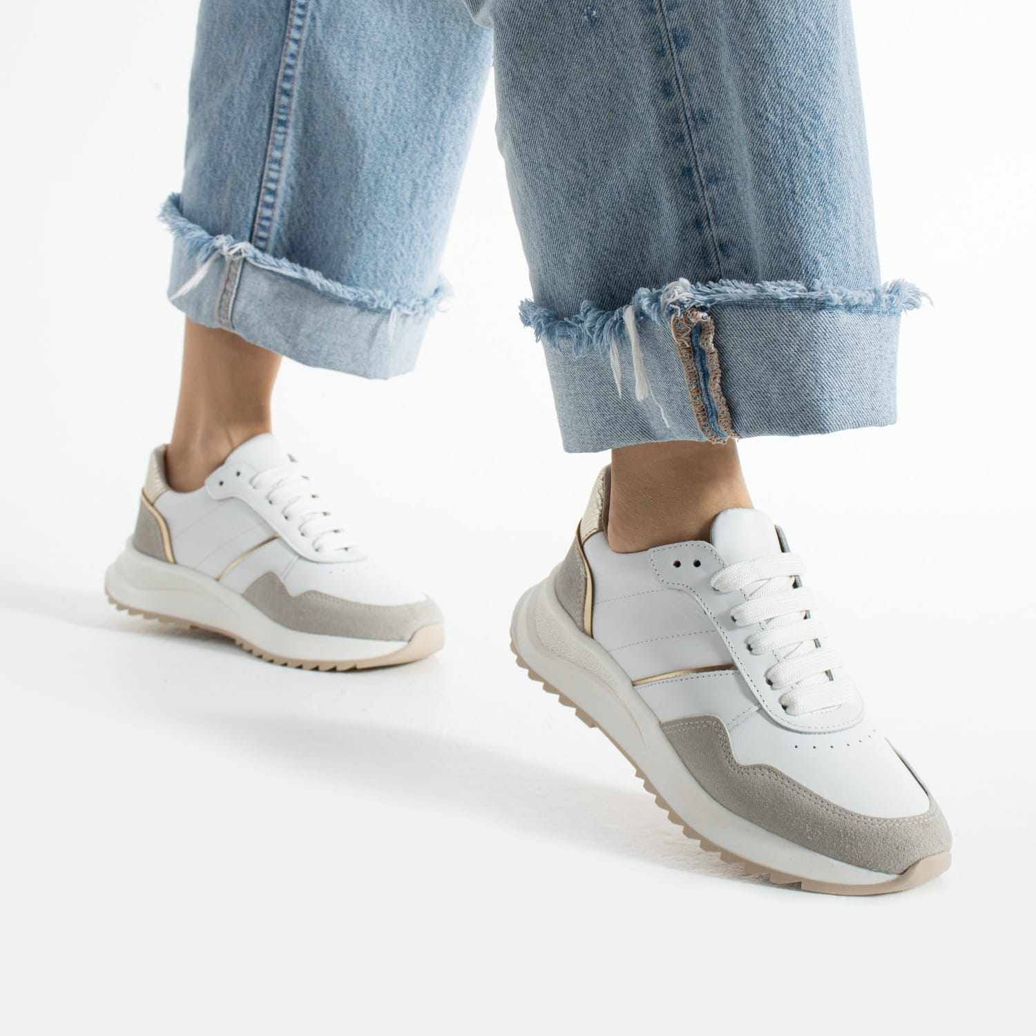Sneakers dama cu talpa subtire din piele naturala alba ZF4