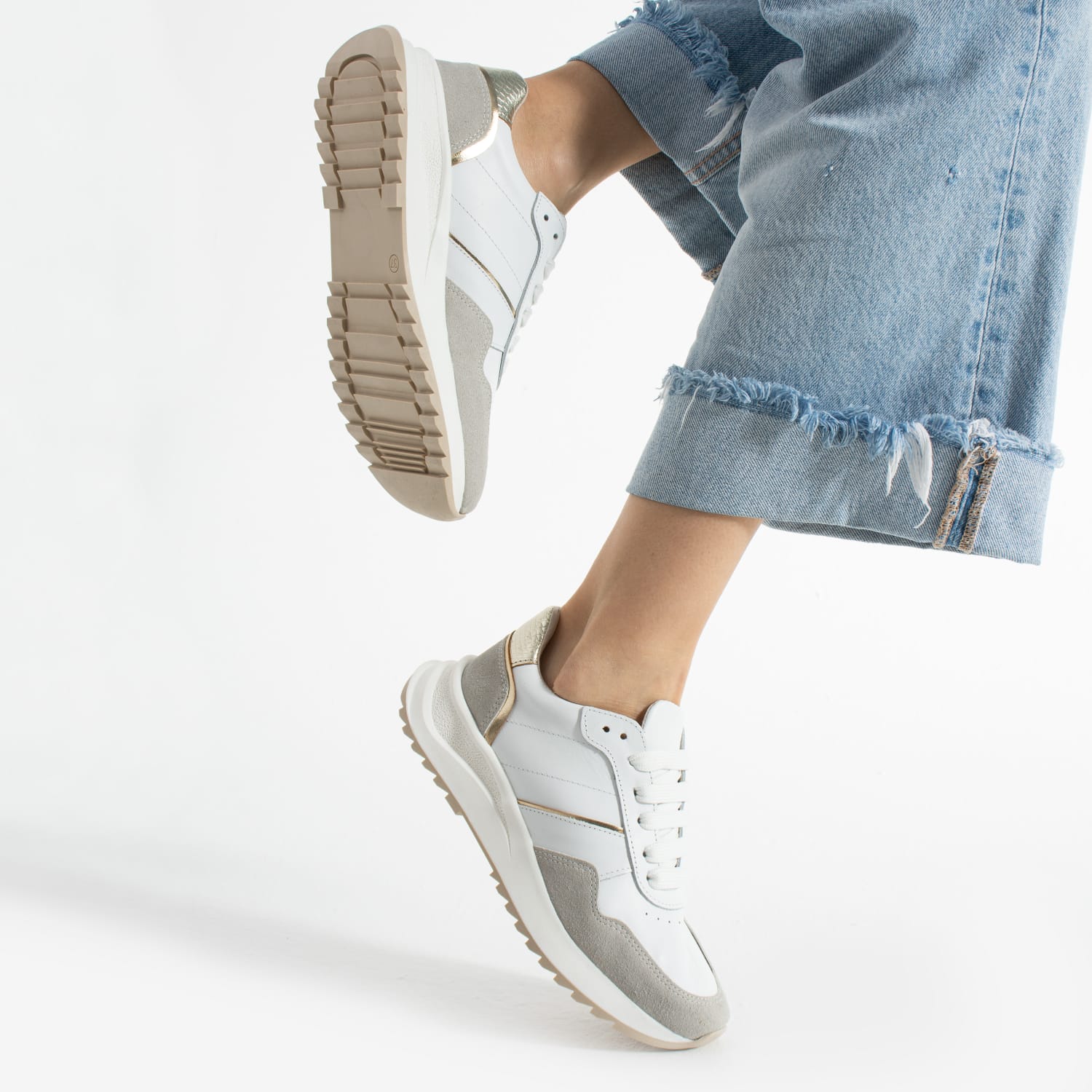 Sneakers dama cu talpa subtire din piele naturala alba ZF4
