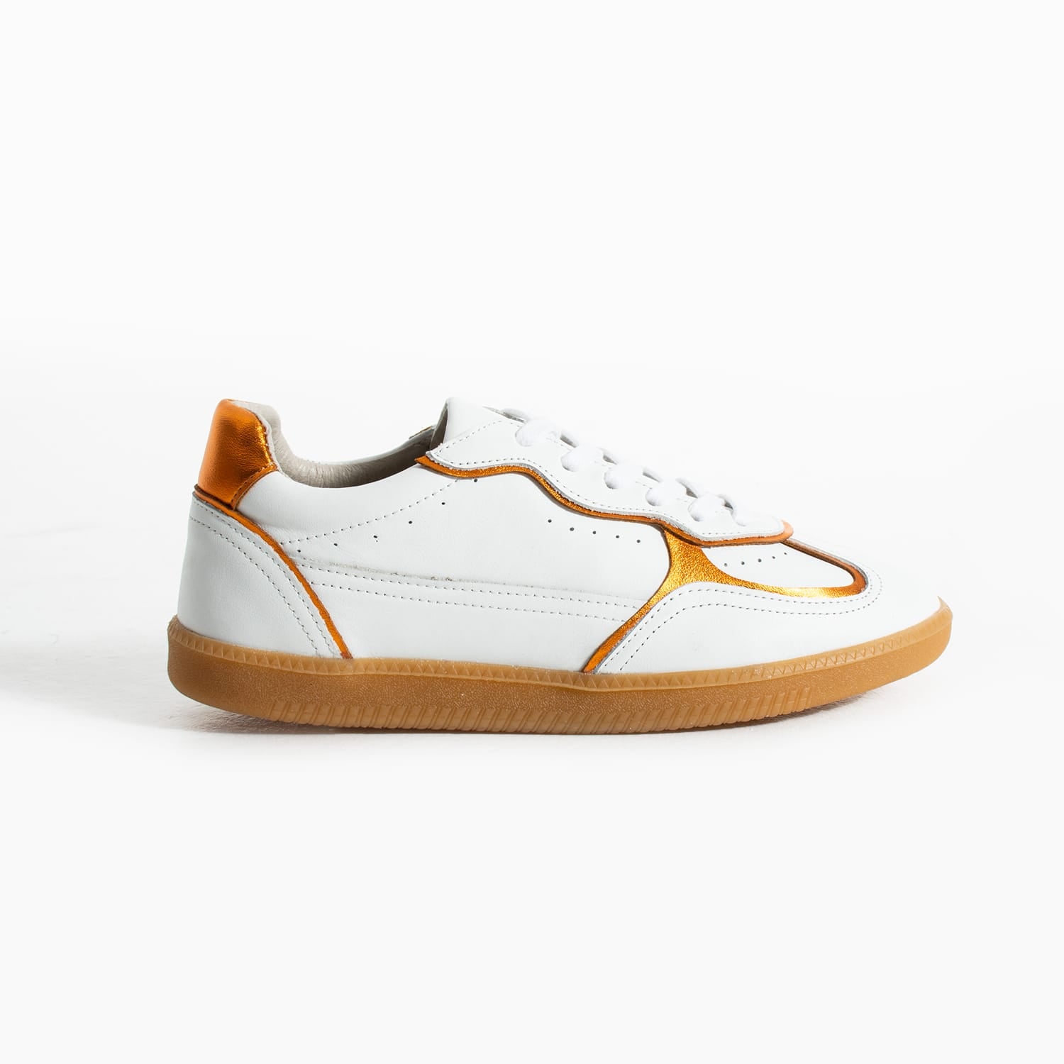 Sneakers dama cu talpa subtire din piele naturala alba portocalie ZF5