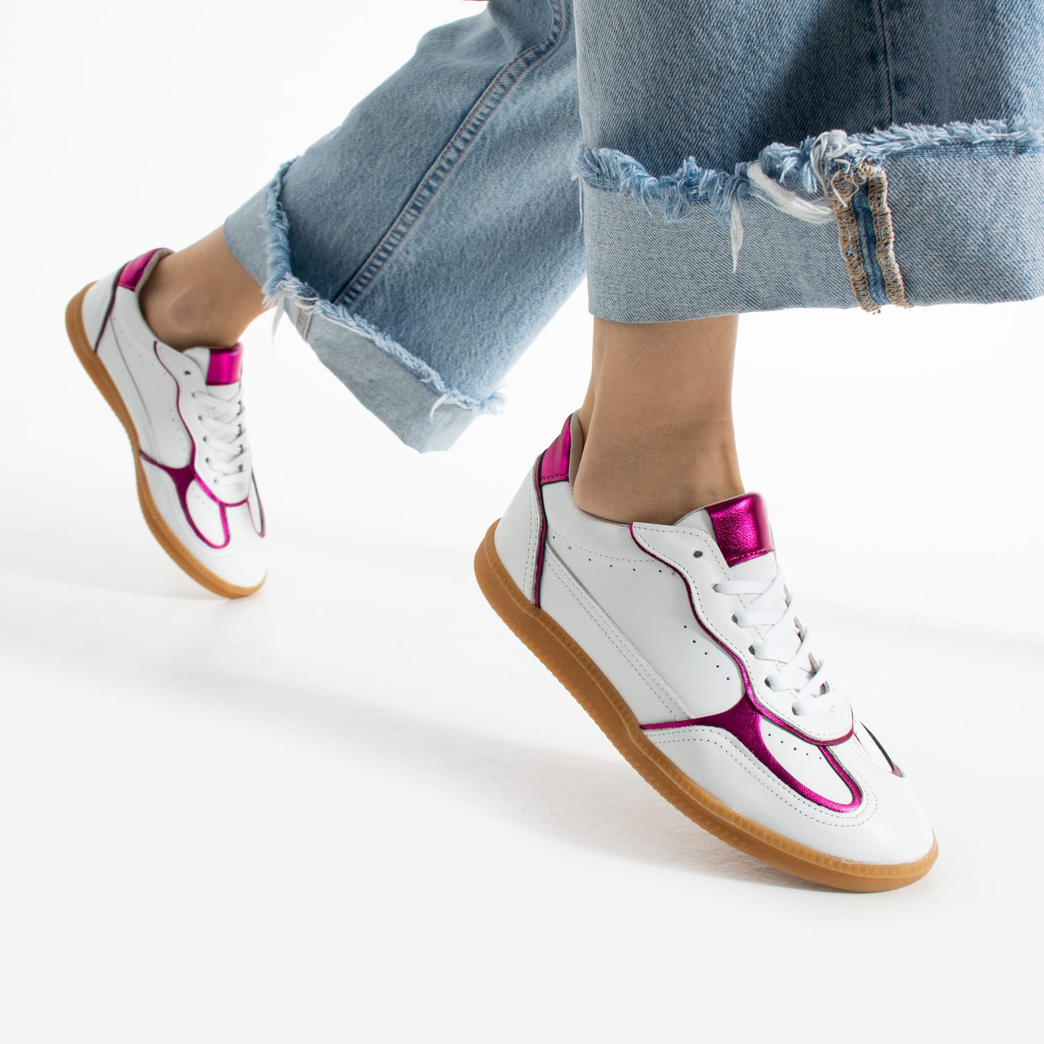 Sneakers dama cu talpa subtire din piele naturala alba mov ZF5