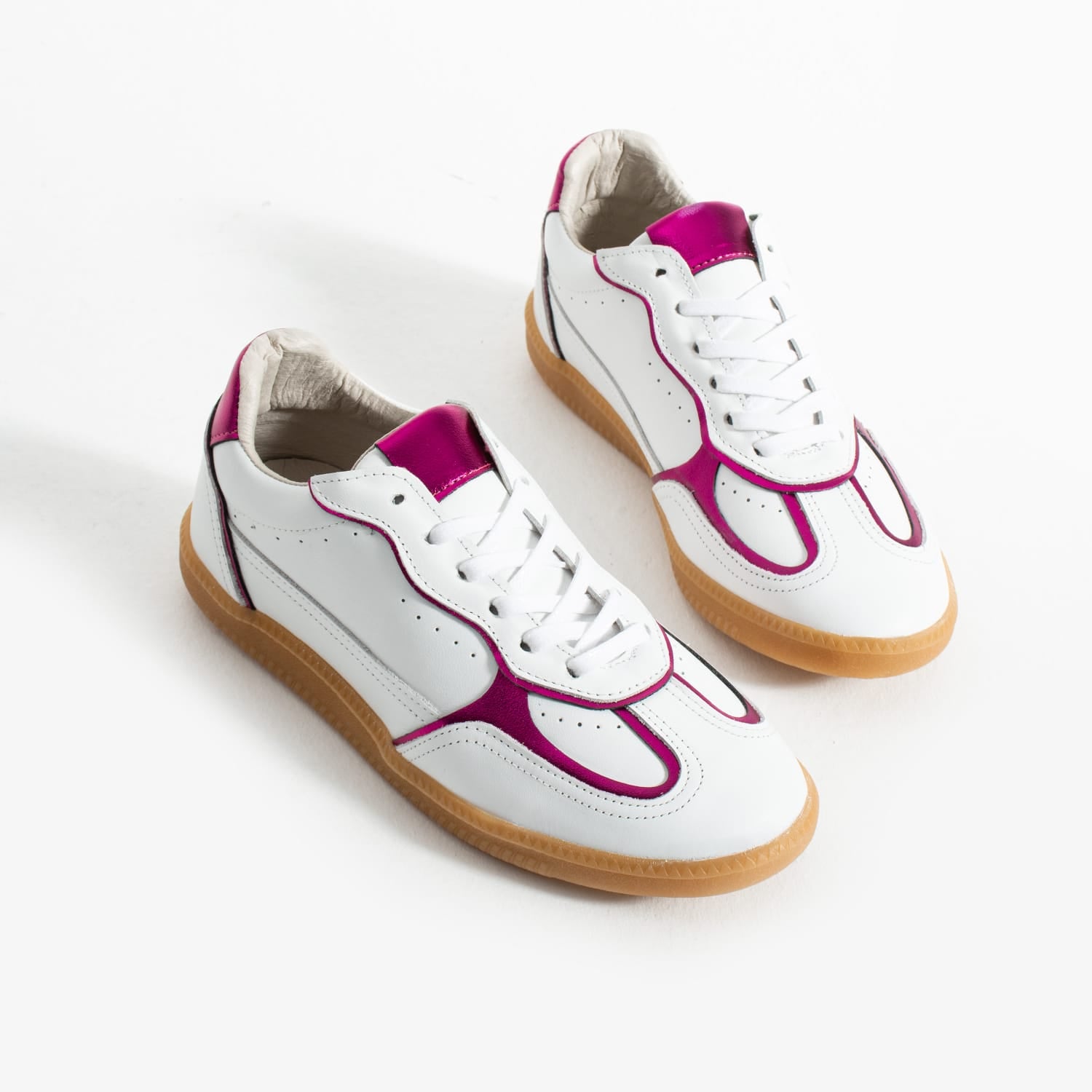Sneakers dama cu talpa subtire din piele naturala alba mov ZF5