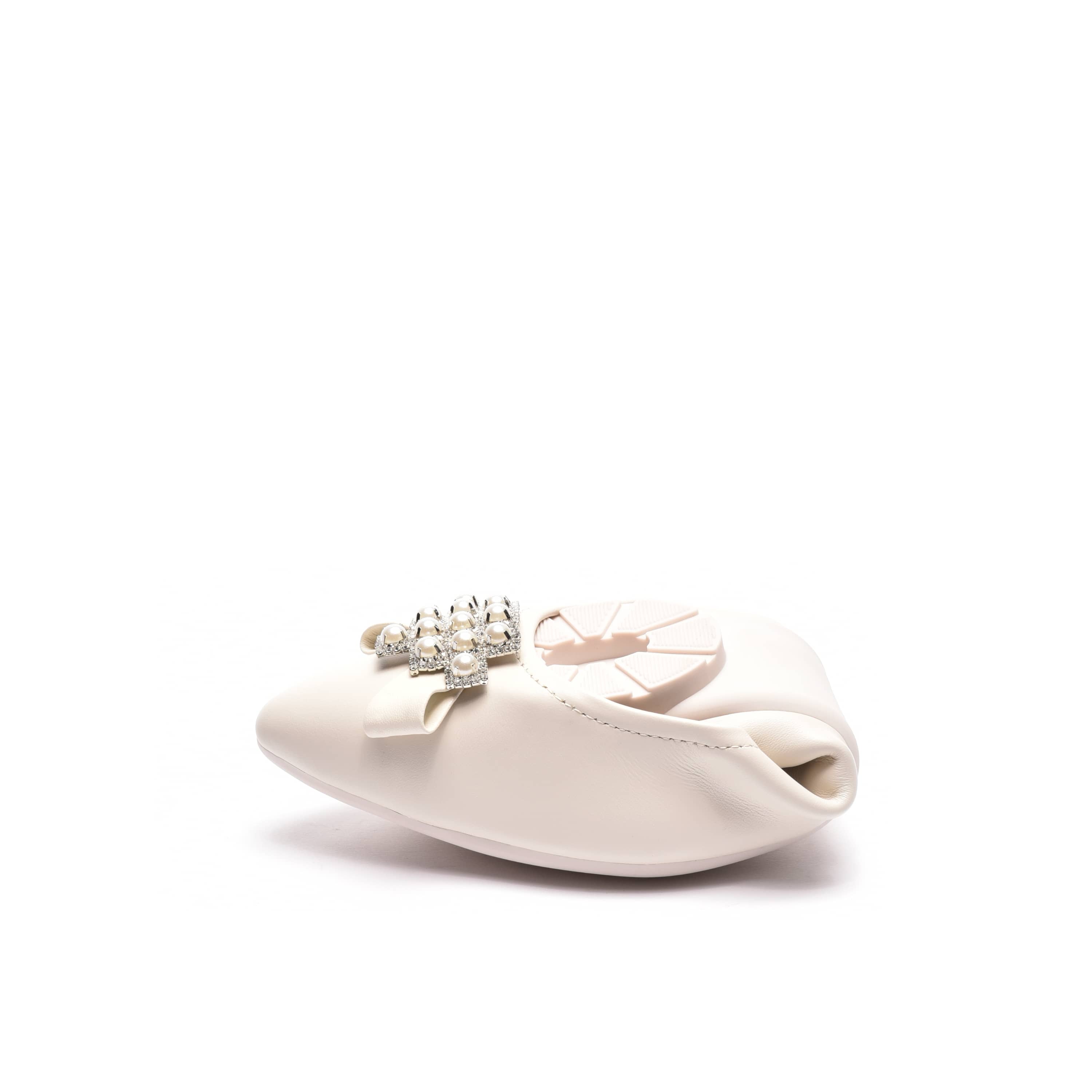 Balerini dama de mireasa albi cu perle, din piele naturala moale Bride