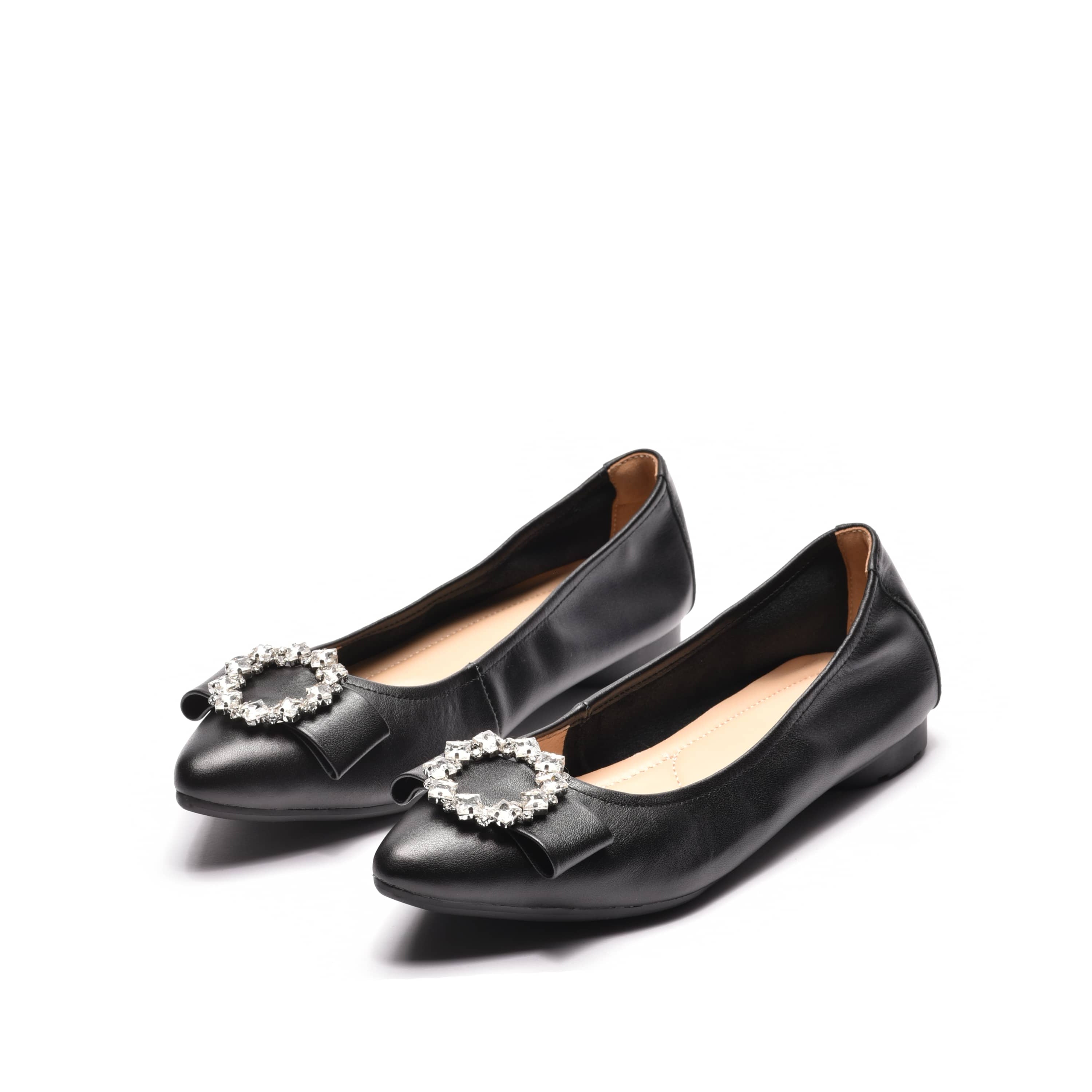 Balerini dama negre cu accesorii, din piele naturala moale Mia