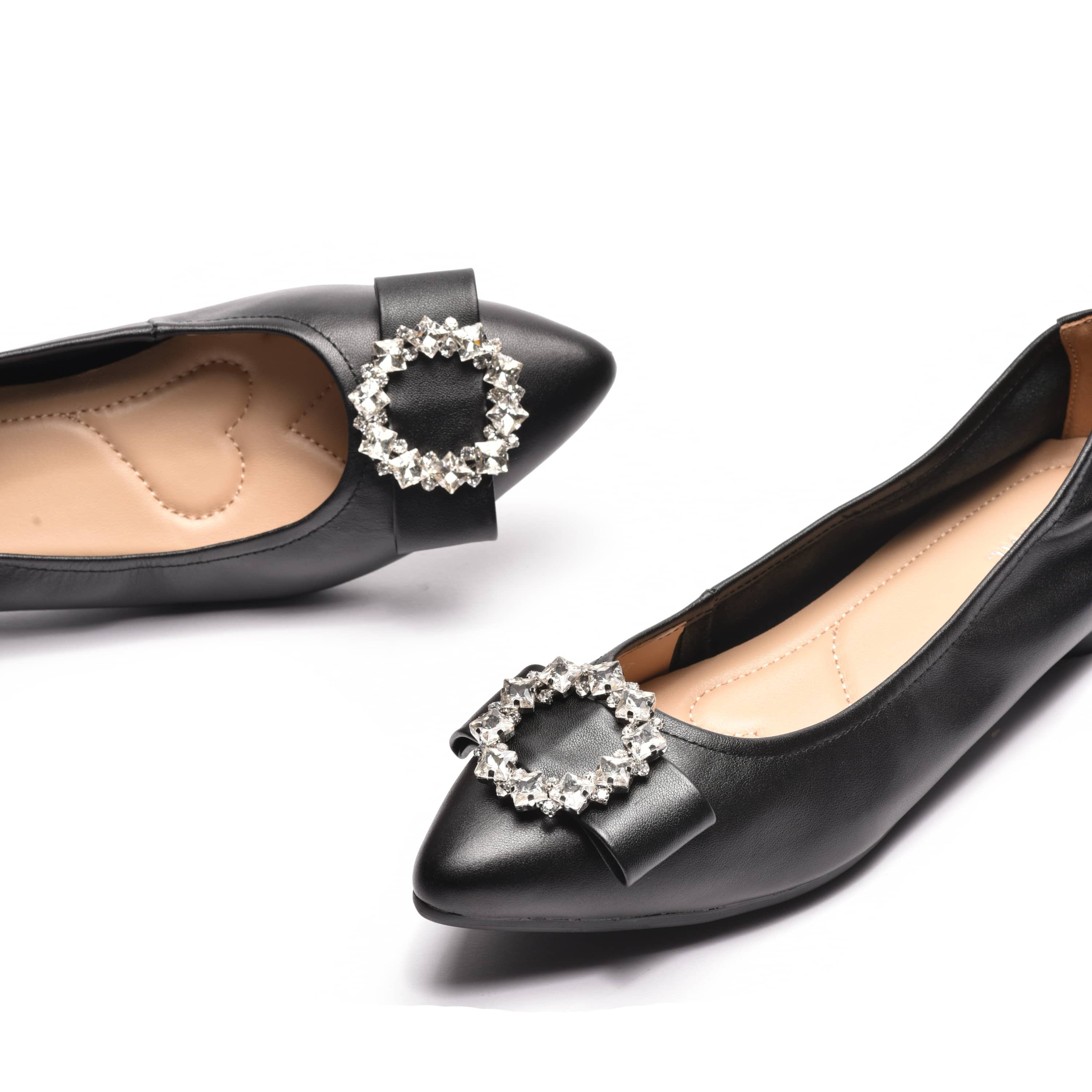 Balerini dama negre cu accesorii, din piele naturala moale Mia