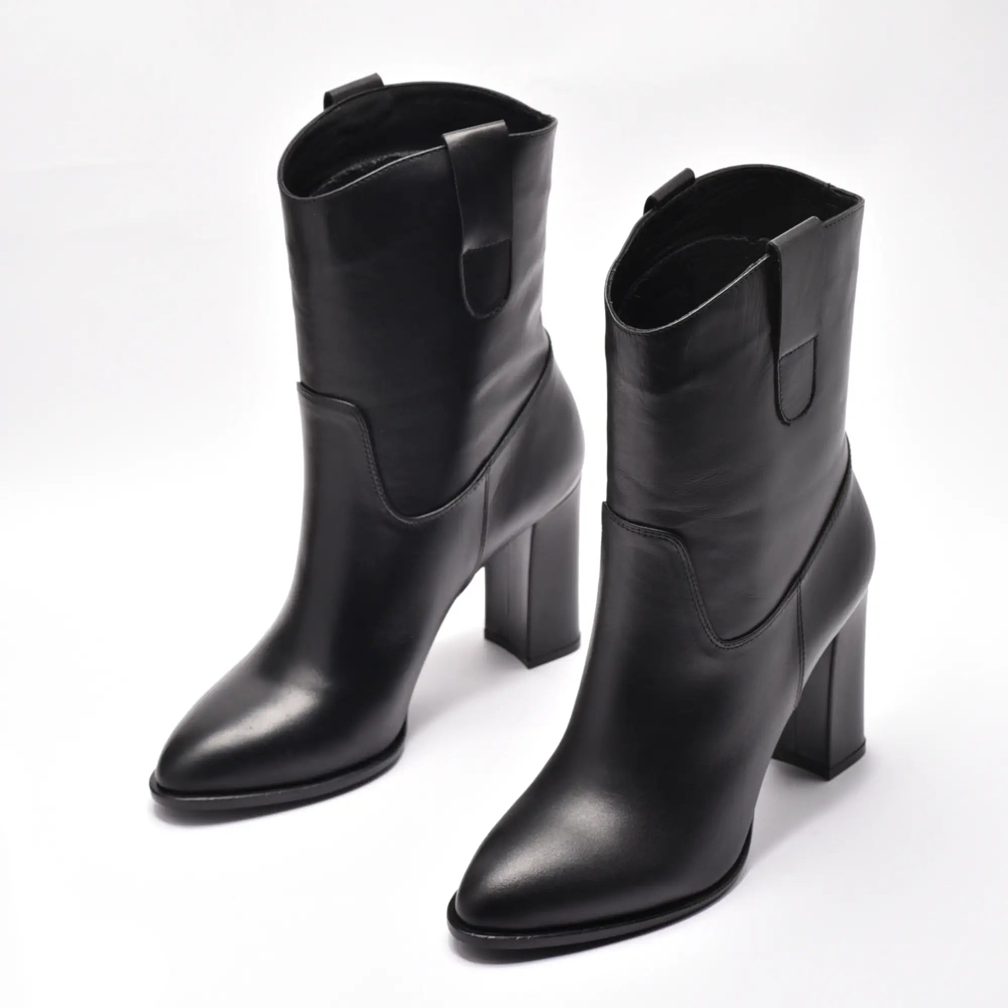 Botine dama din piele naturala neagra toc patrat