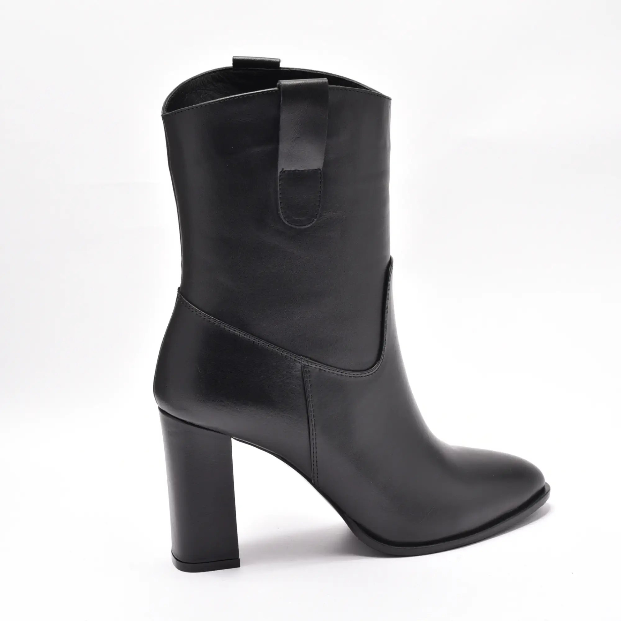 Botine dama din piele naturala neagra toc patrat