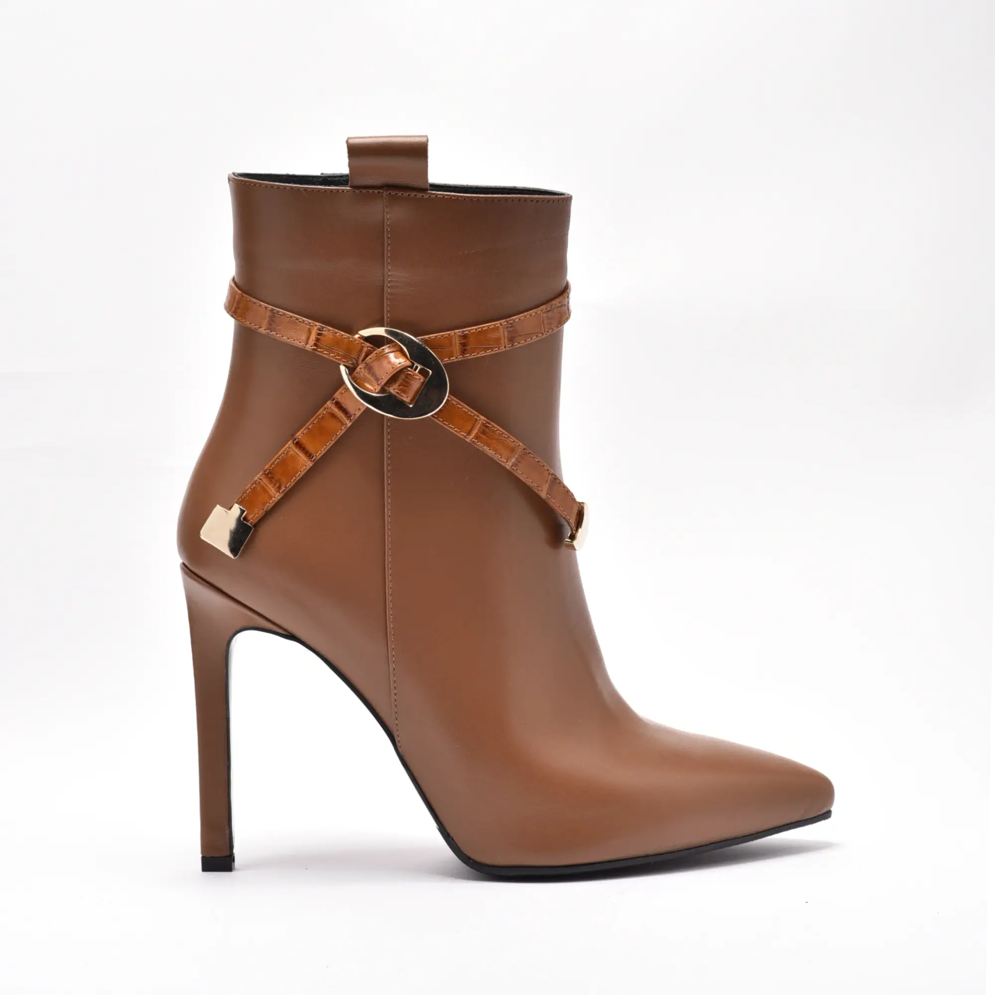 Botine dama din piele naturala toc subtire maro Nesa