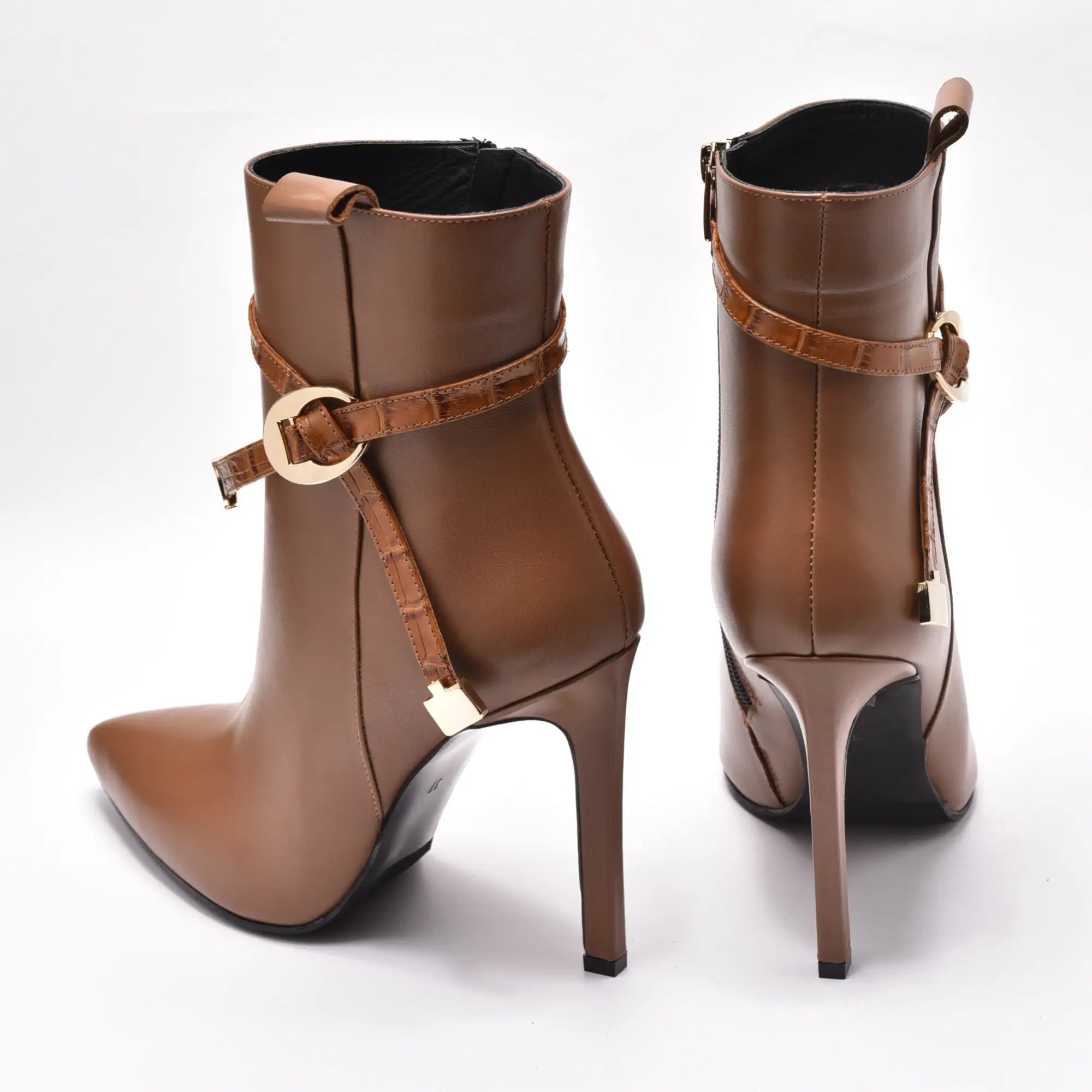 Botine dama din piele naturala toc subtire maro Nesa