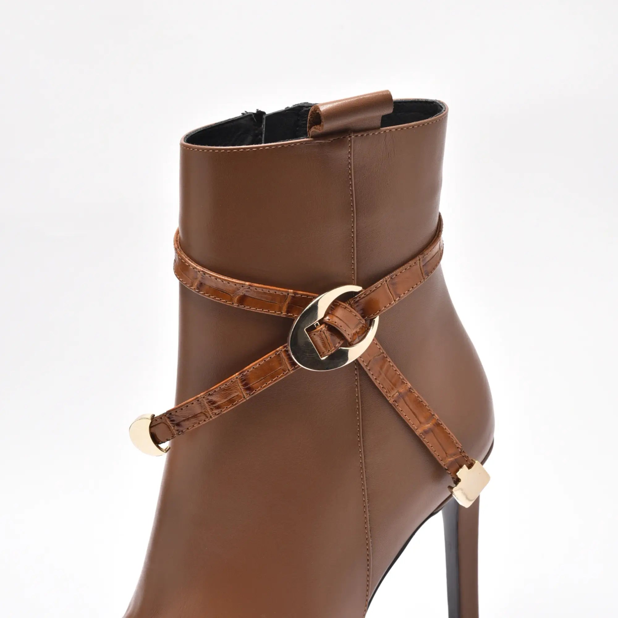 Botine dama din piele naturala toc subtire maro Nesa