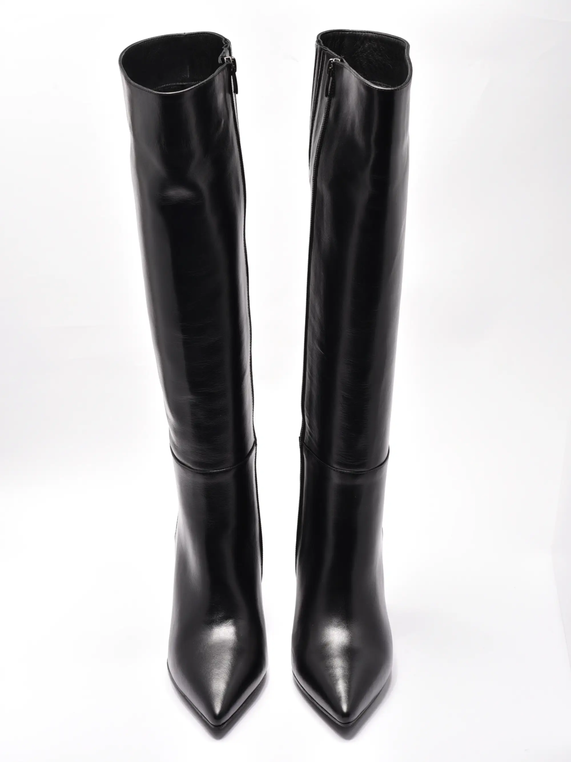 Cizme lungi elegante cu fermoar, toc mediu, piele naturala neagra