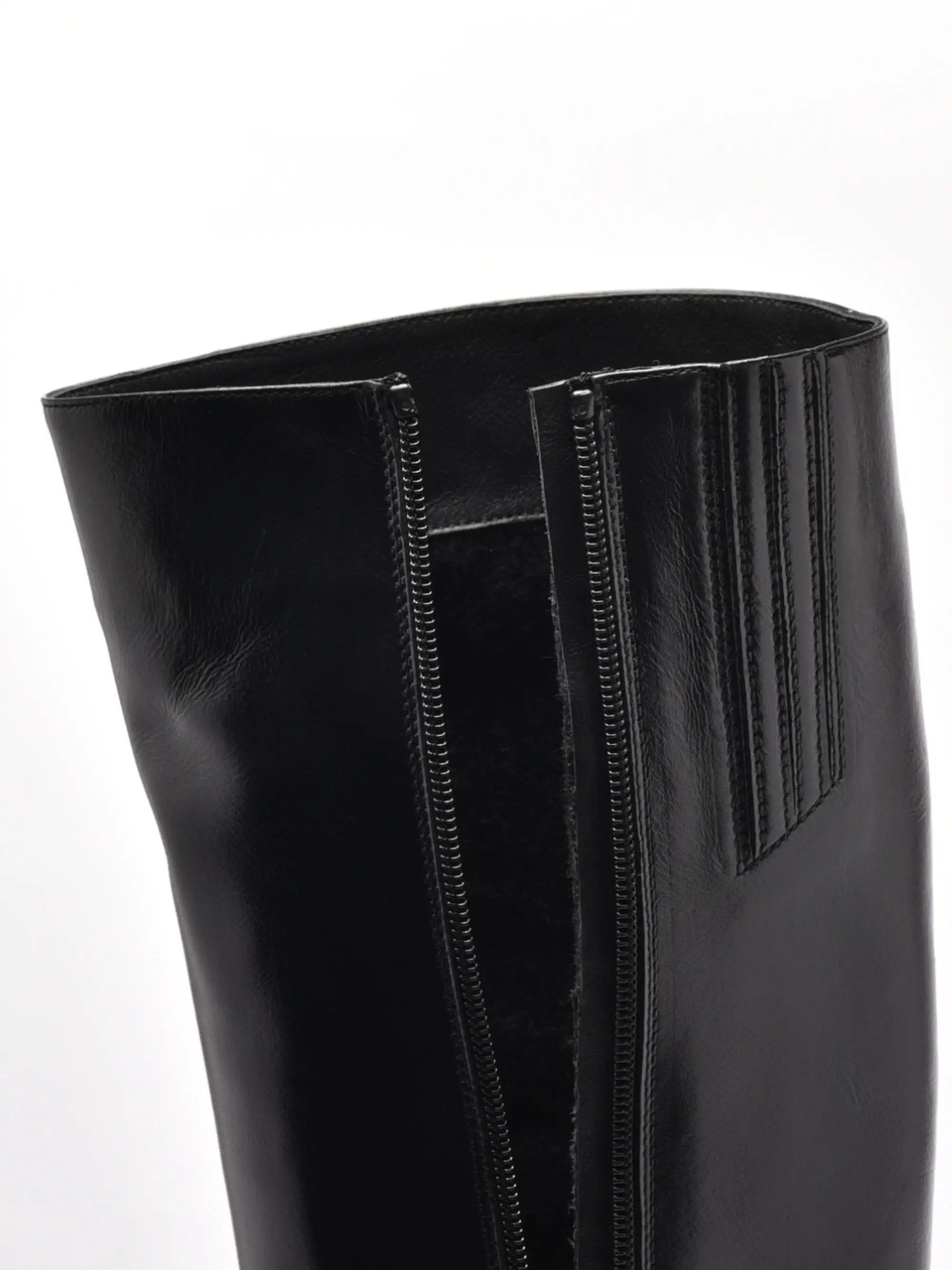 Cizme lungi elegante cu fermoar, toc mediu, piele naturala neagra