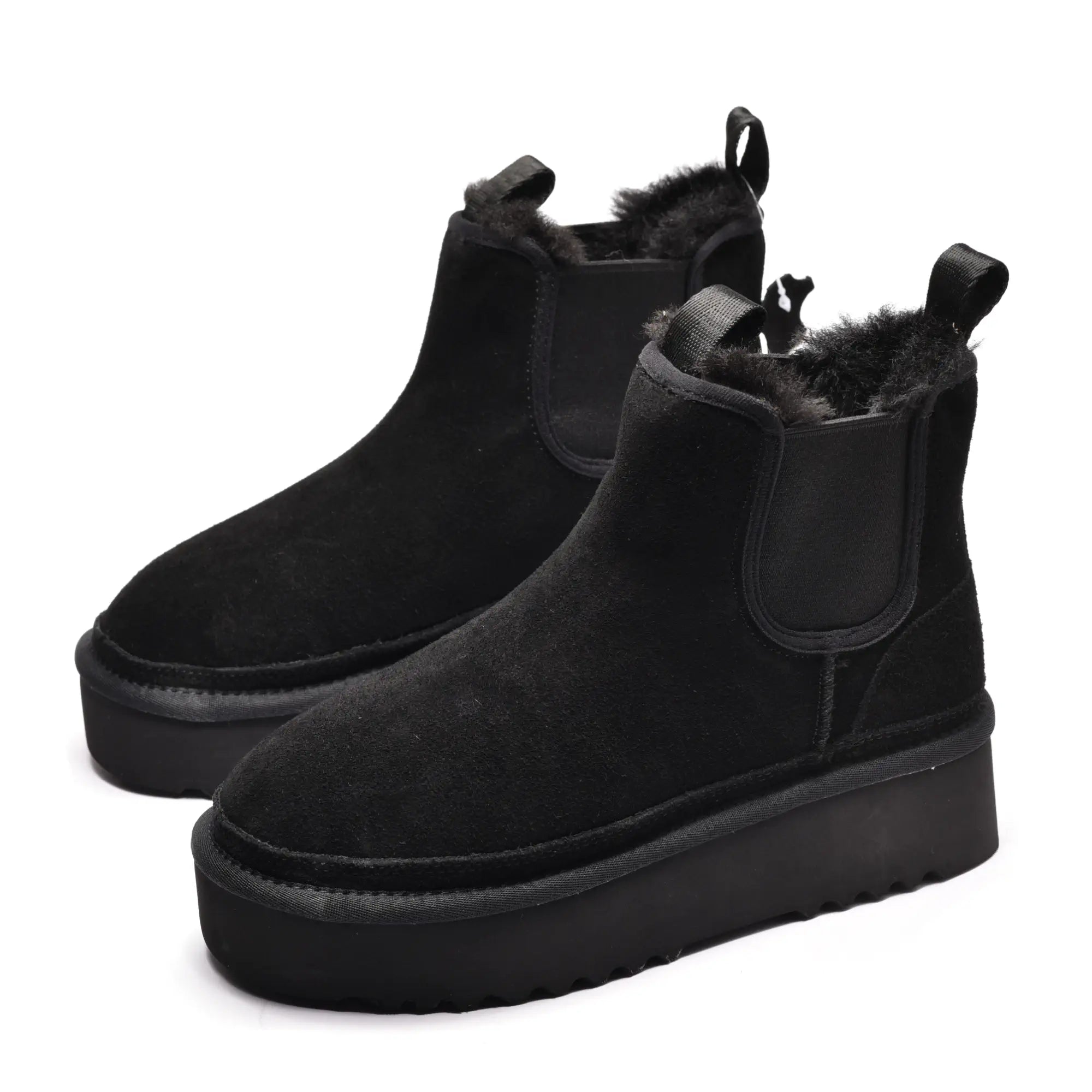 Ghete dama cu elastic si talpa groasa din piele naturala negru 2887