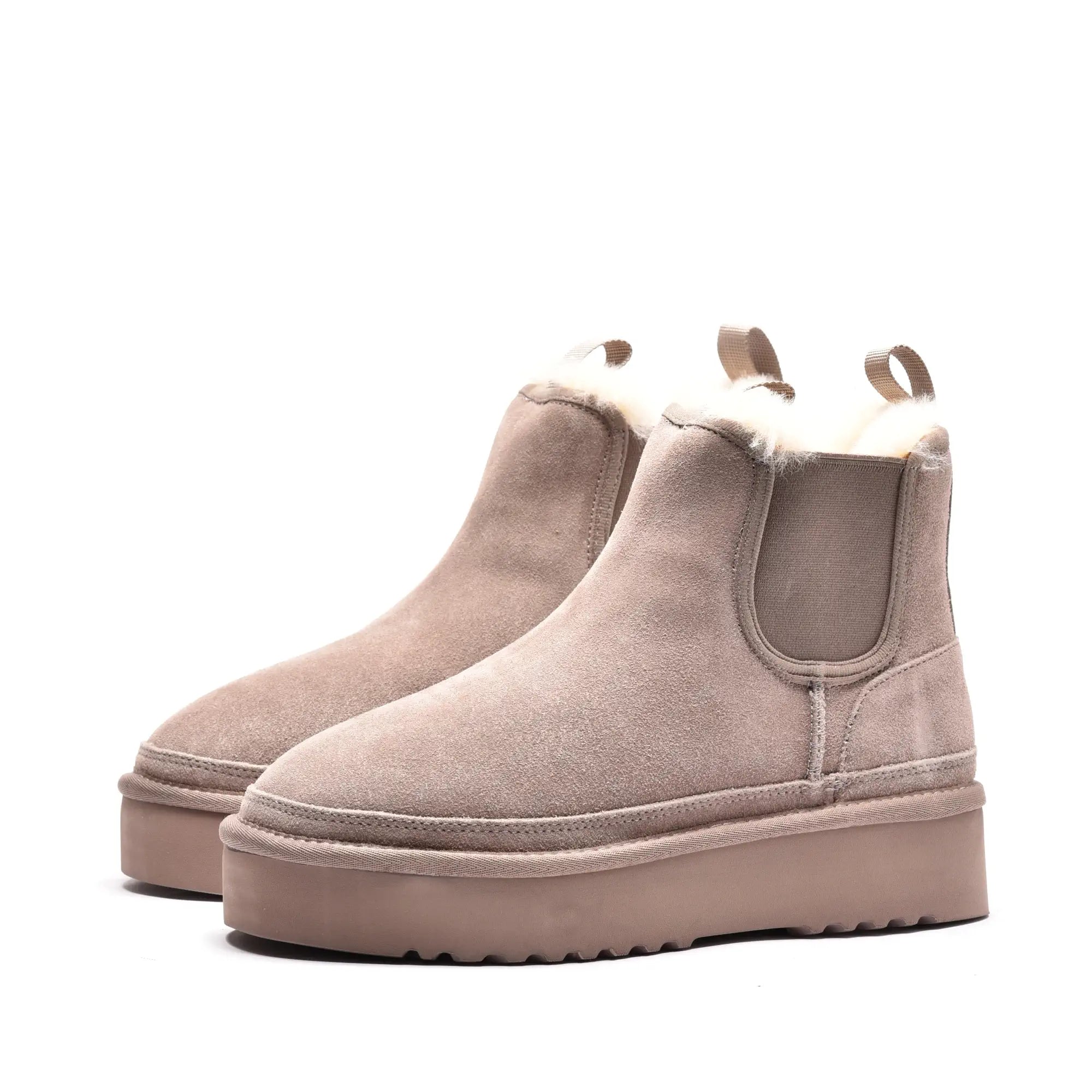 Ghete dama cu elastic si talpa groasa din piele naturala pudra 2887