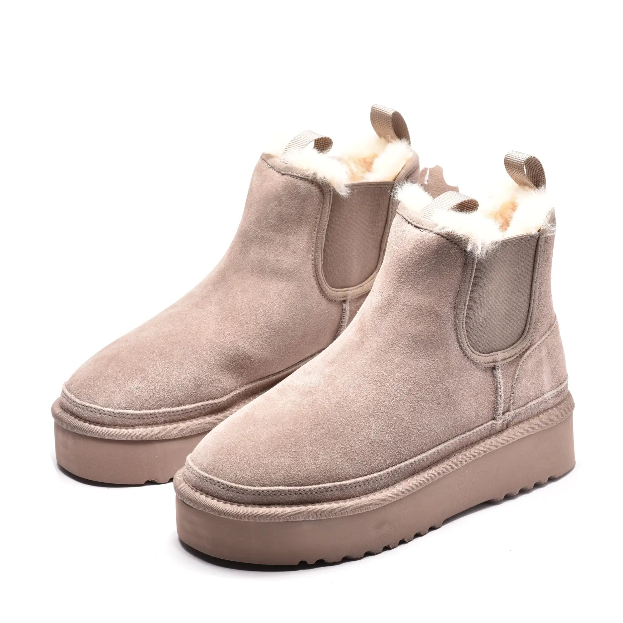 Ghete dama cu elastic si talpa groasa din piele naturala pudra 2887