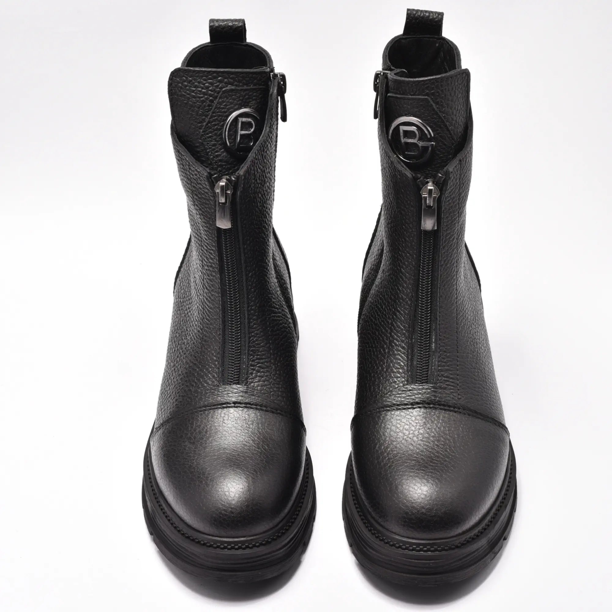 Ghete dama cu fermoar in mijloc, din piele naturala neagra bizonata