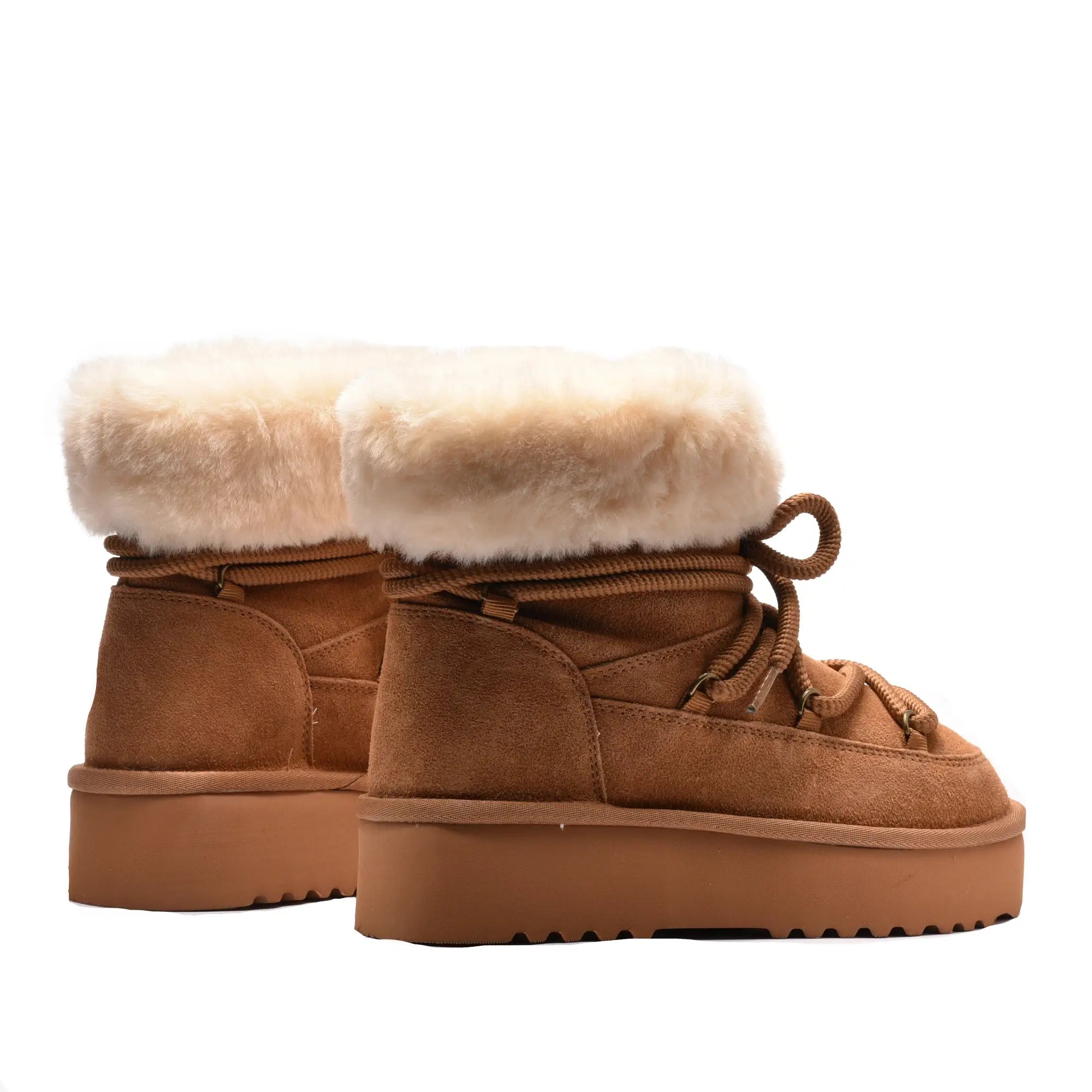 Ghete dama cu siret in varf si blana, din piele naturala camel 3002