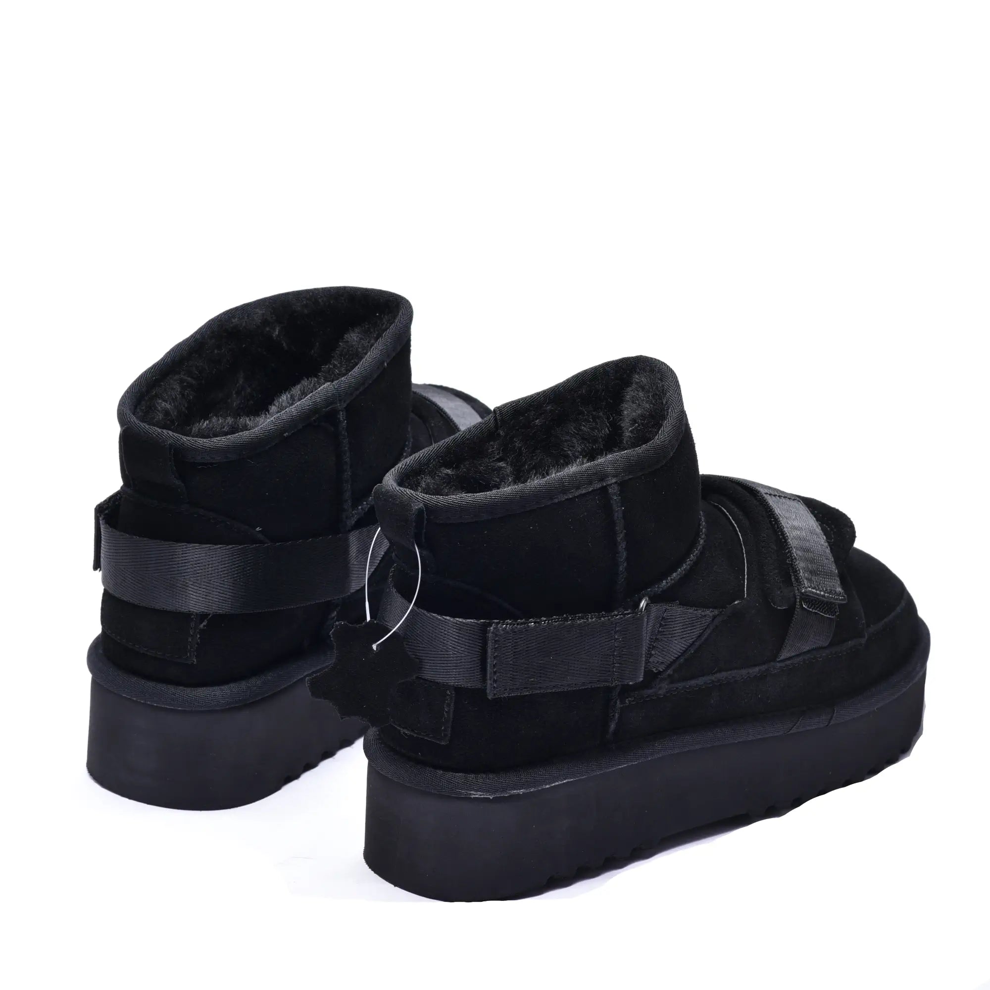 Ghete dama cu siret in varf si blana, din piele naturala neagra 3003