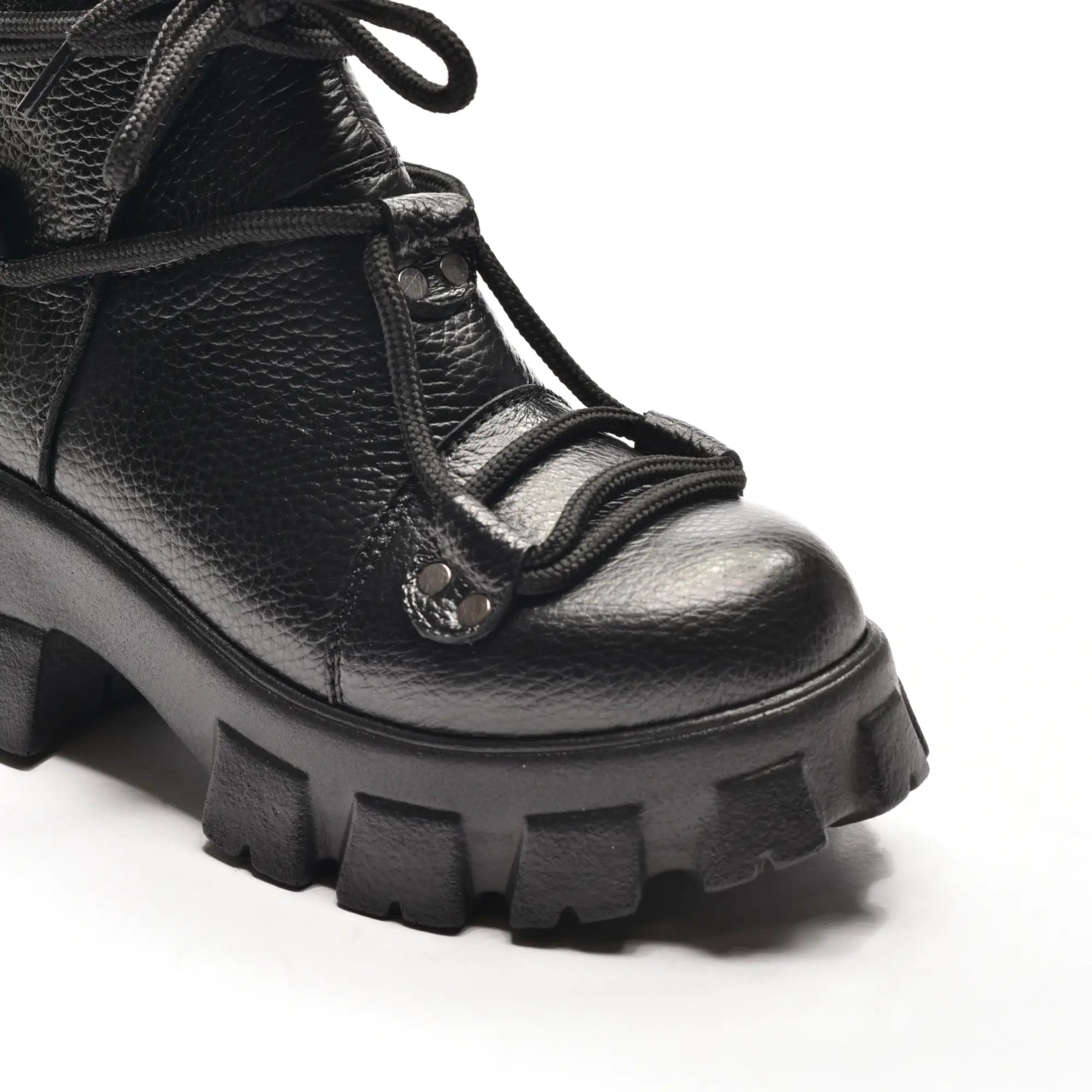 ghete dama scurte cu siret Azura Mini fermoar la spate din piele neagra