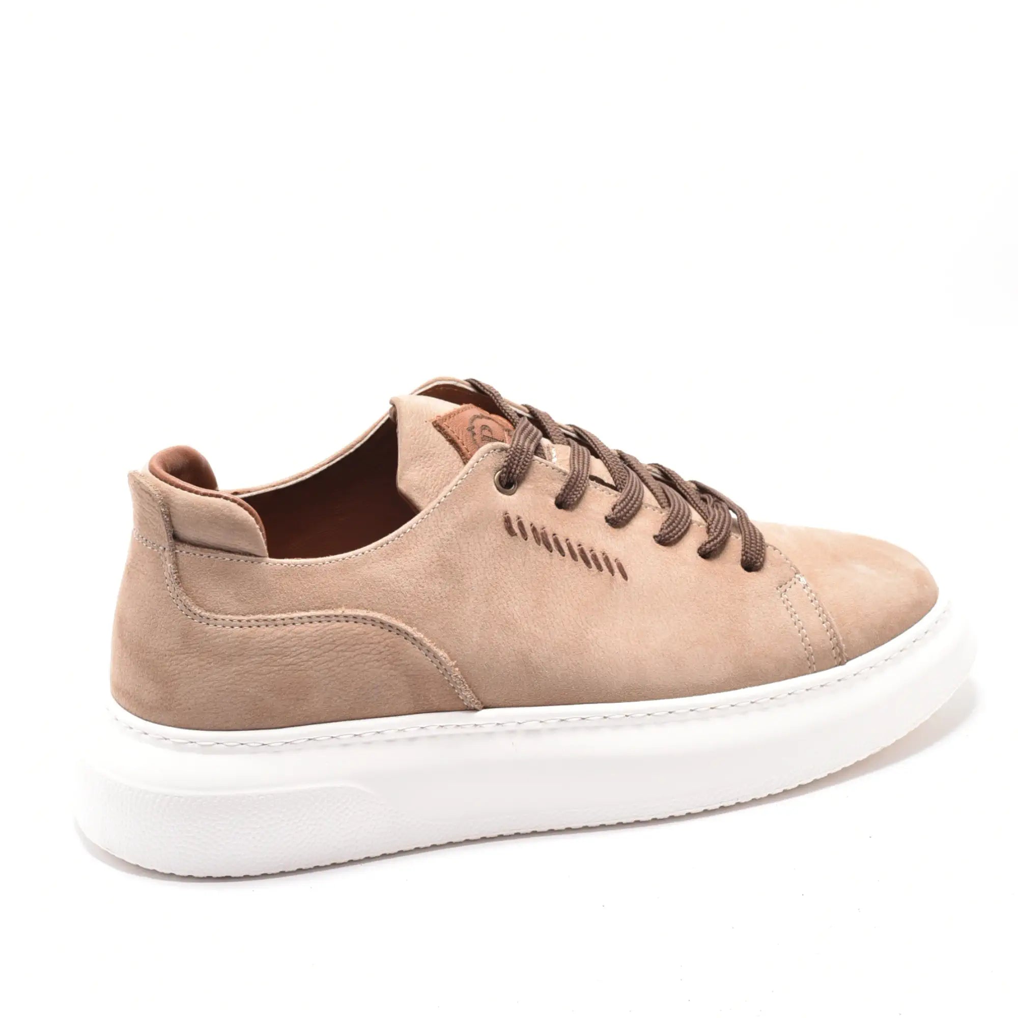 Pantofi casual barbati din piele bufo bej cu talpa alba groasa