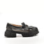 Pantofi casual de dama, loafers vara negre din piele bizon, cu franjuri si plasa