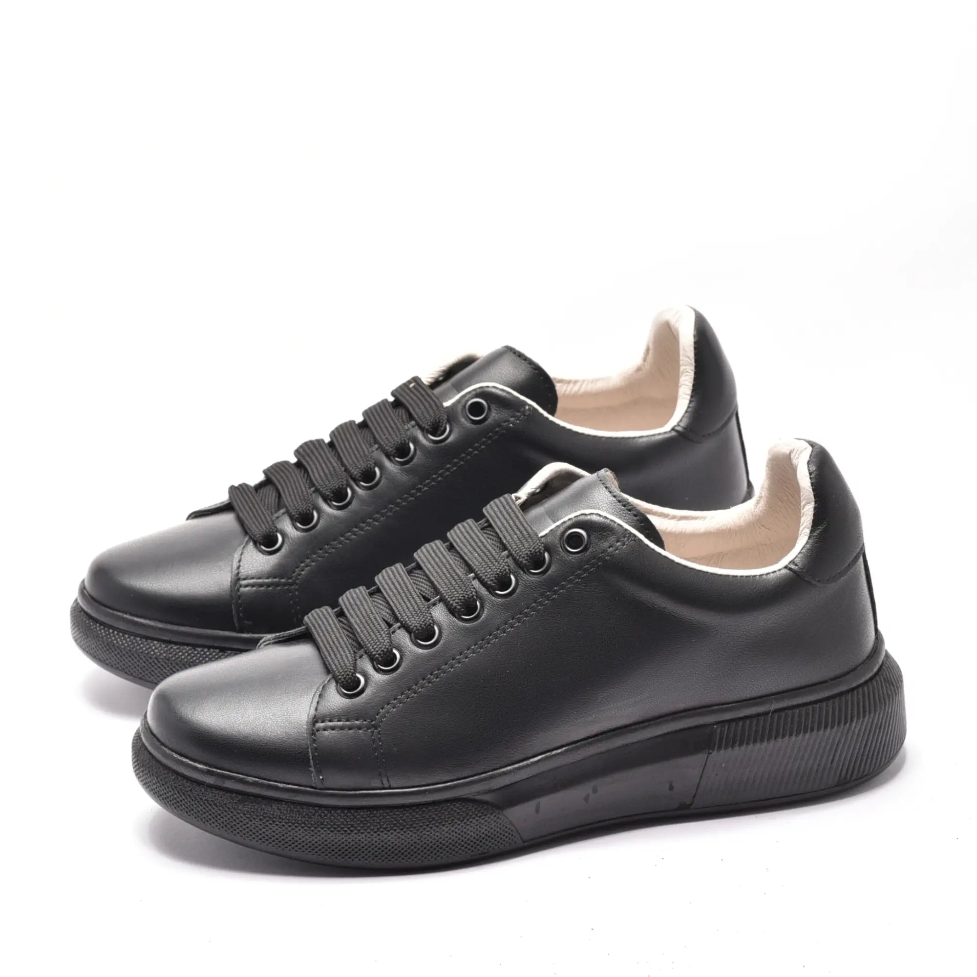 Pantofi casual de dama, sneakers negri din piele naturala, Aylin