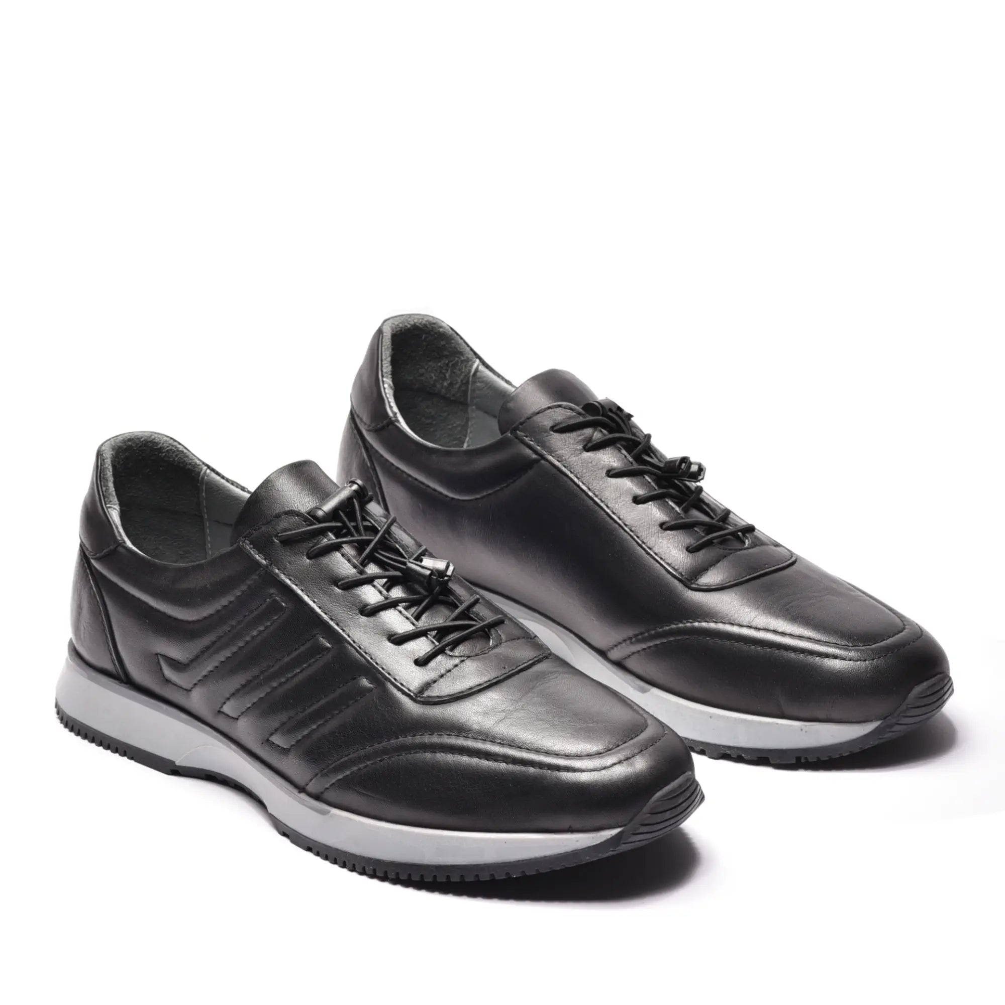 Pantofi casual sport de barbati din piele neagra cu talpa gri